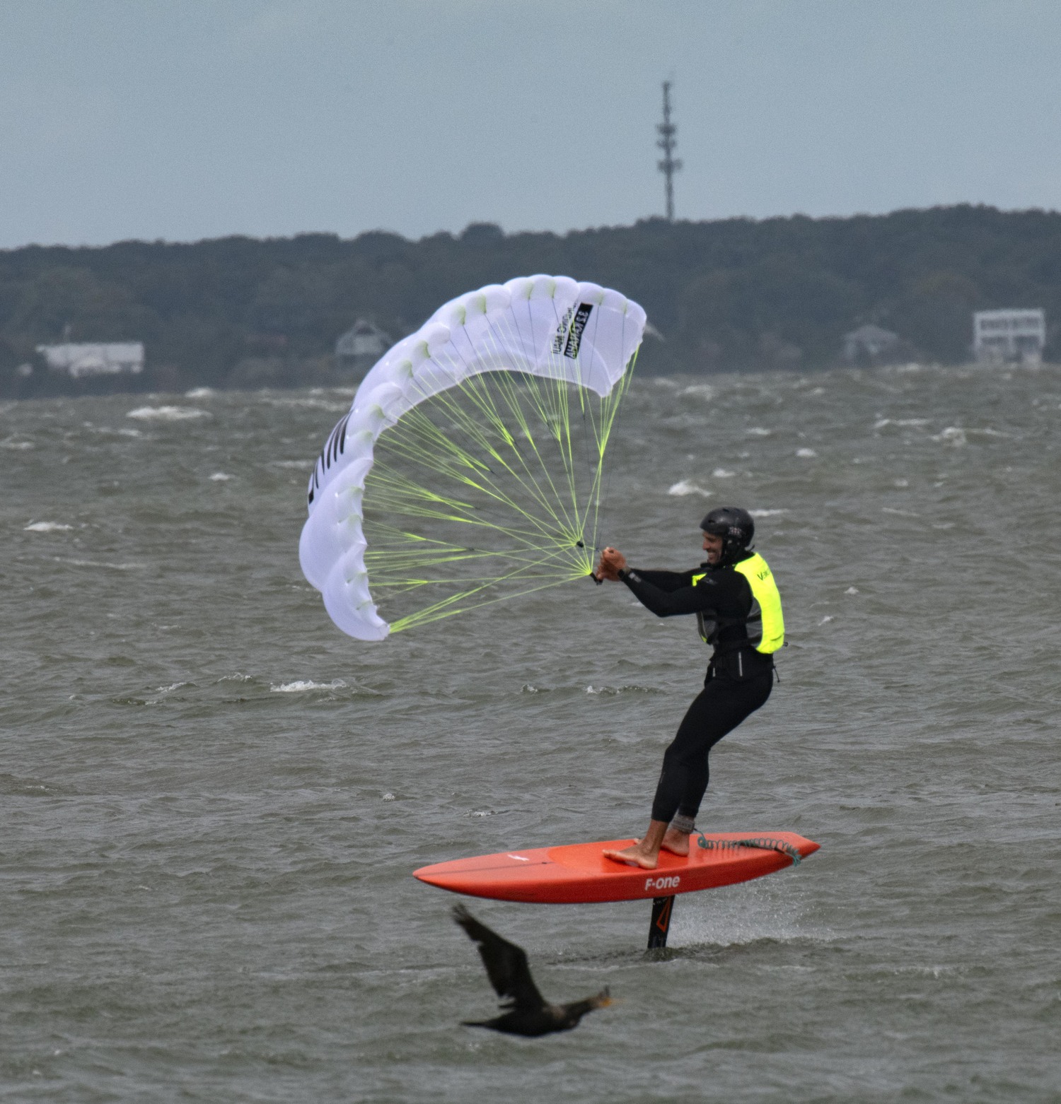 Hydrofoil board riders gathered in Montauk last week to take advantage of the rare convergence of strong easterly winds and the giant swells from Hurricane Erin. DOUG KUNTZ
