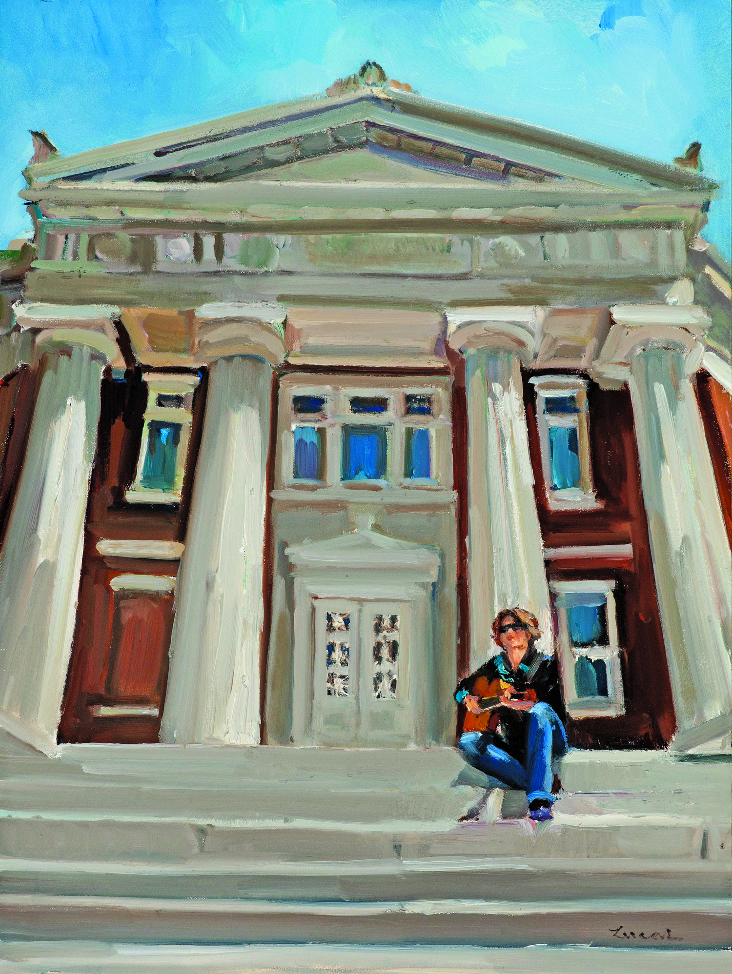 Inda Eaton, painted in front of the John Jermain Memorial Library for the 2016 SHAMF poster by Maryann Lucas.