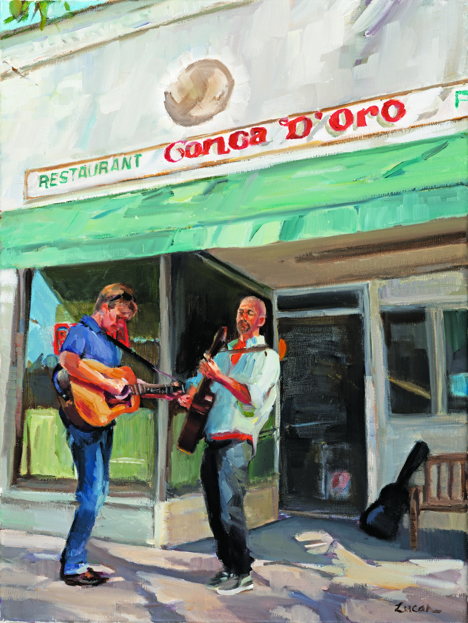 Brad Penuel and Telly Karoussos, painted in front of Conca O'Doro for the 2018 SHAMF poster by Maryann Lucas.