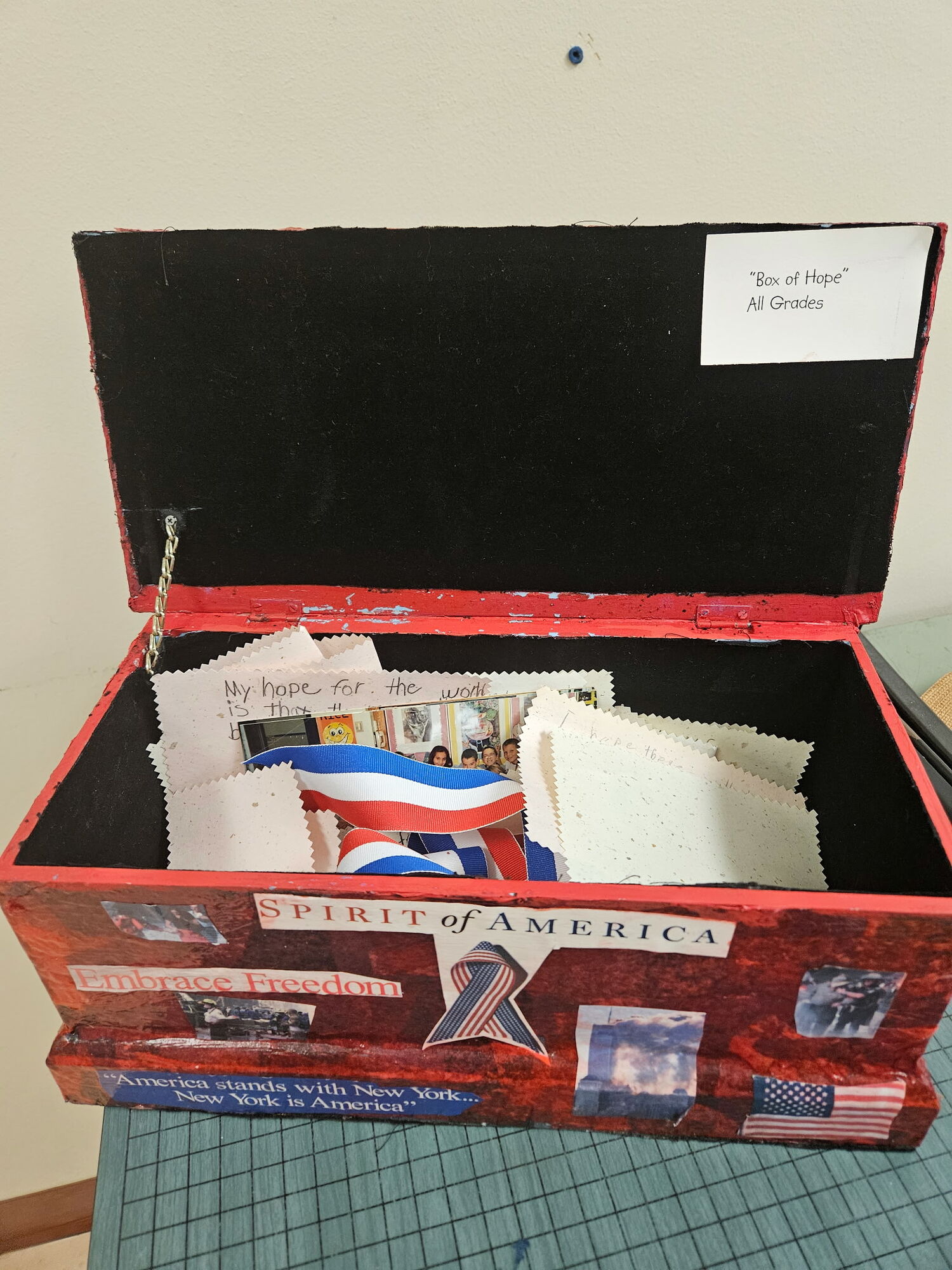 Quilts with squares handmade by Quogue School students in the aftermath of the September 11 attacks in 2001 are currently on display at the Quogue Firehouse. The students also created a 