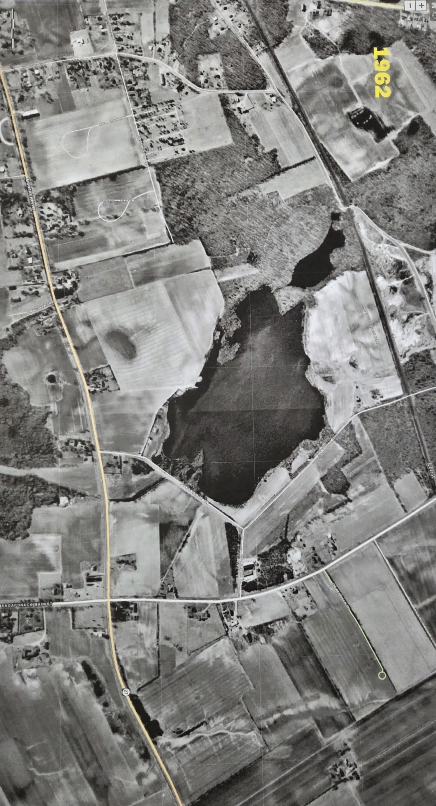 An aerial photo of the Poxabogue Field area from the early 1960s.