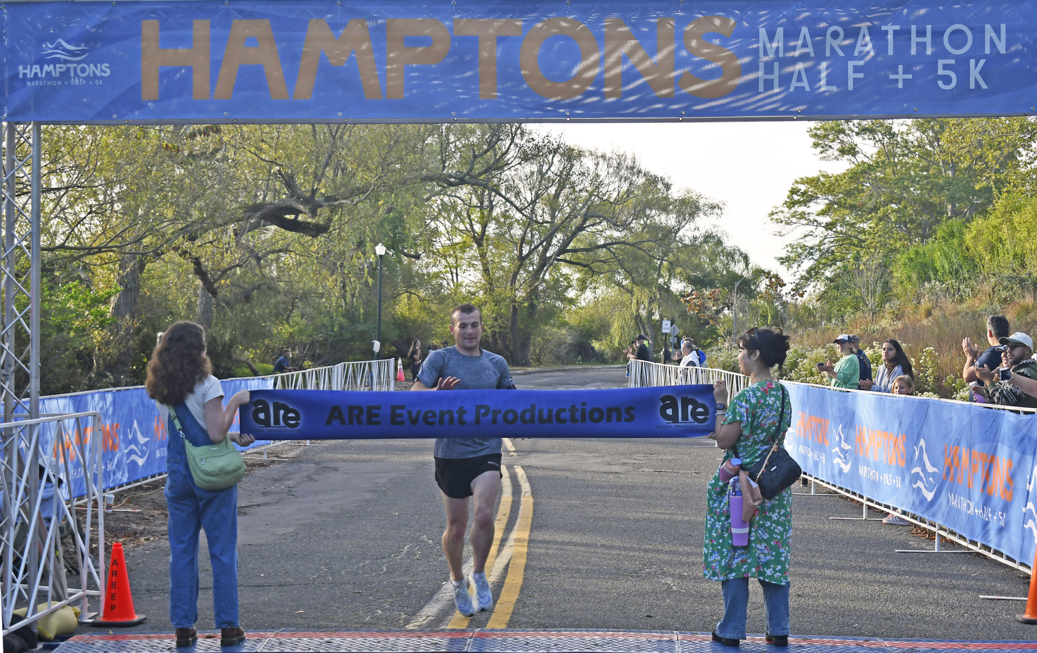 Justin Lake of Cutchogue won the 5K of the Hamptons Marathon on Saturday morning.  DREW BUDD
