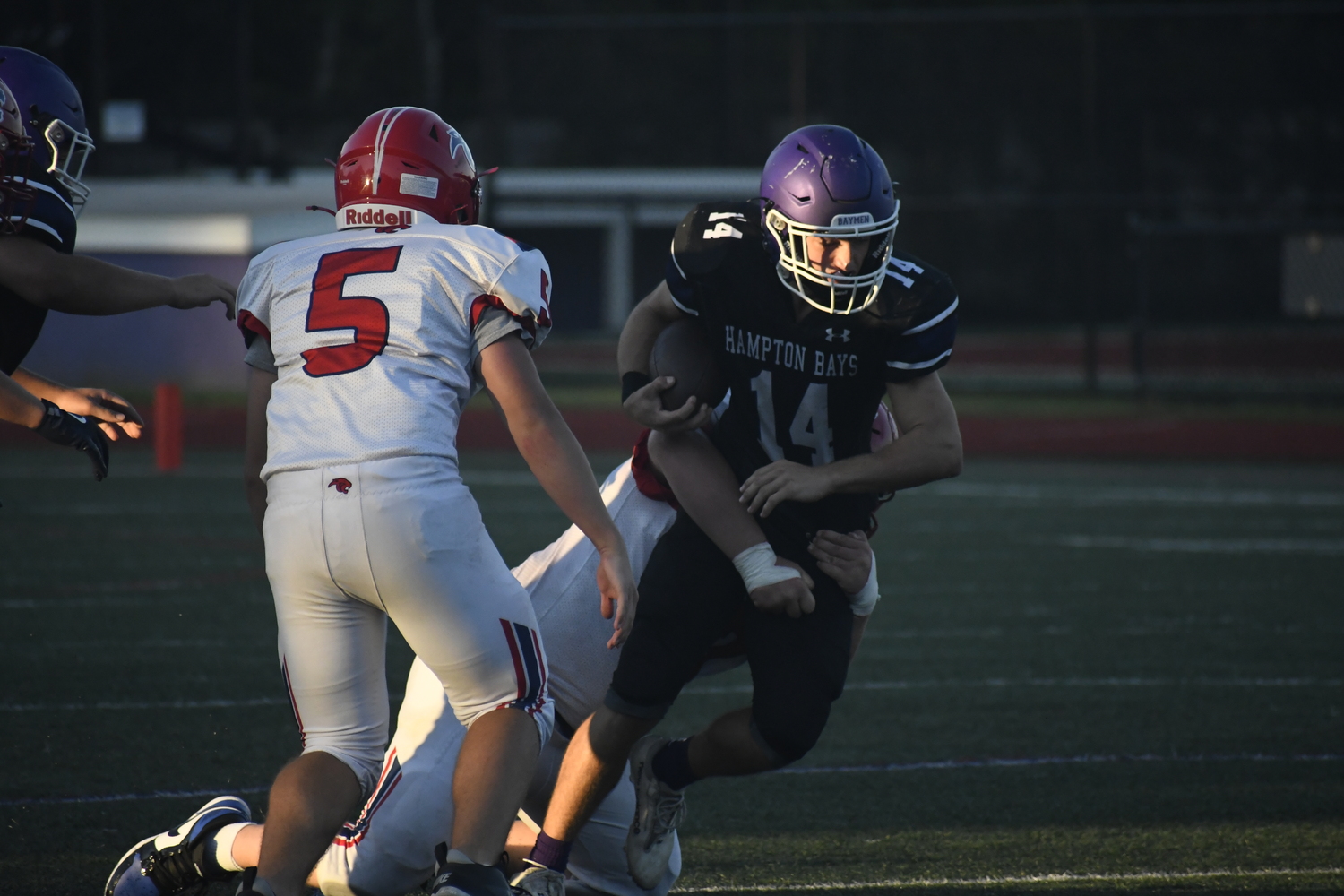 Hampton Bays junior Michael Single scored three touchdowns on Friday.  DREW BUDD