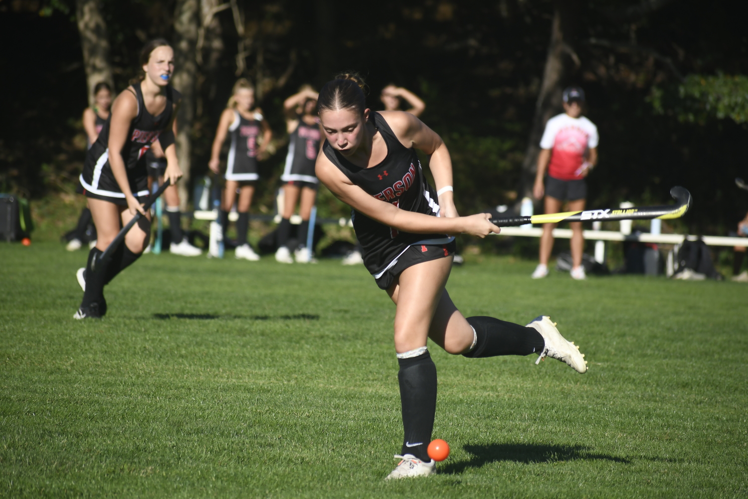 Bridgehampton sophomore Kate Vinski sends the ball upfield. DREW BUDD