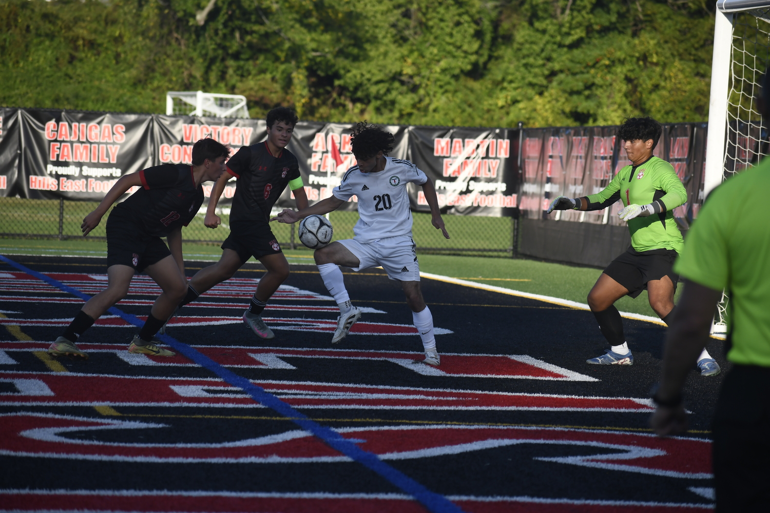 Angelo Melendez? tries to play the ball to goal.  DREW BUDD