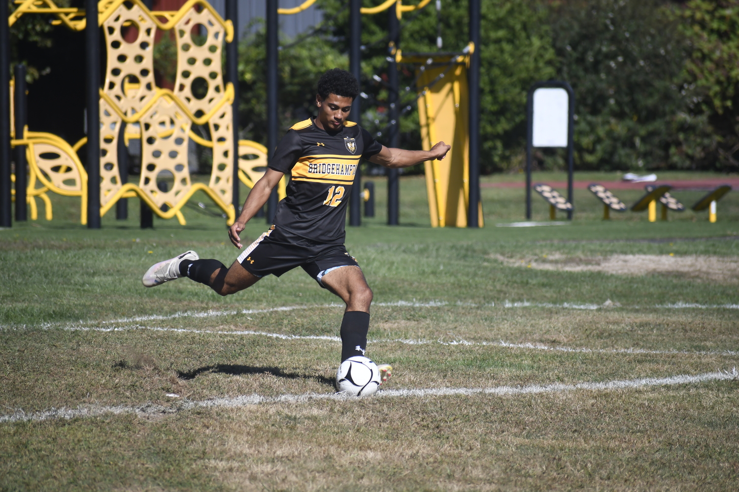Bridgehampton junior Xavier Johnson takes a goal kick.  DREW BUDD