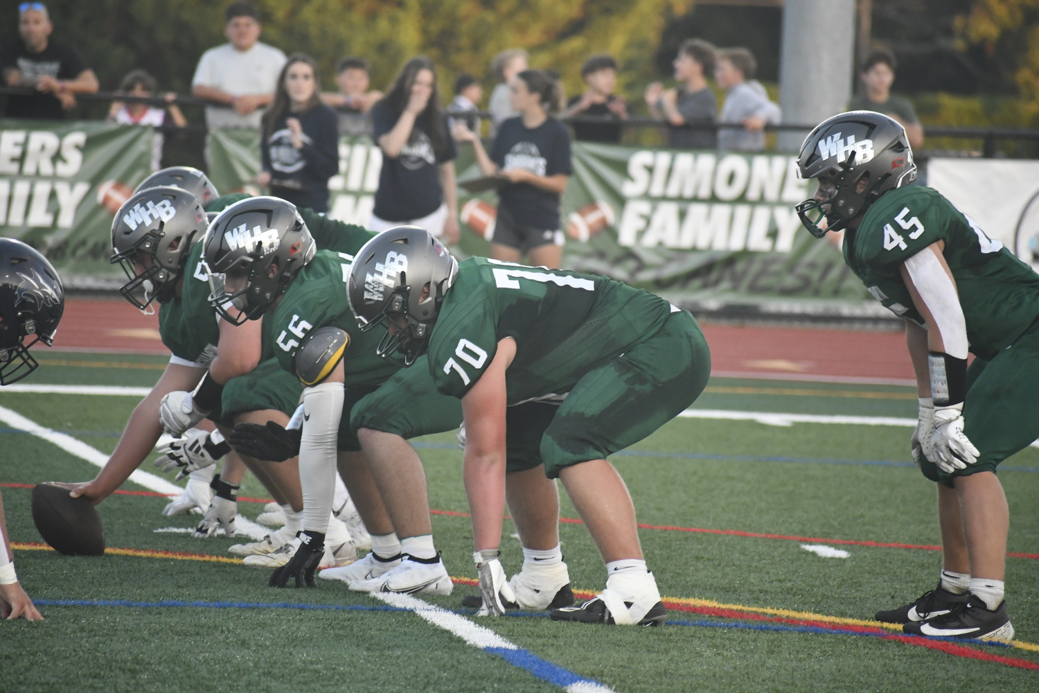 The Westhampton Beach offensive line is massive and helped lead the 'Canes to a come-from-behind 40-19 victory on Friday over rival ESM.  DREW BUDD