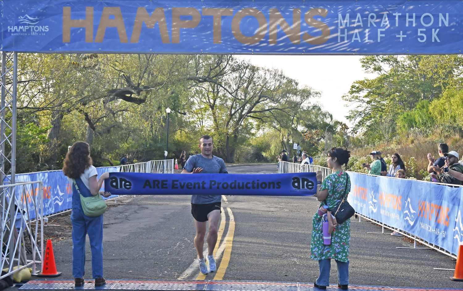 Justin Lake of Cutchogue won the 5K of the Hamptons Marathon on Saturday morning.  DREW BUDD