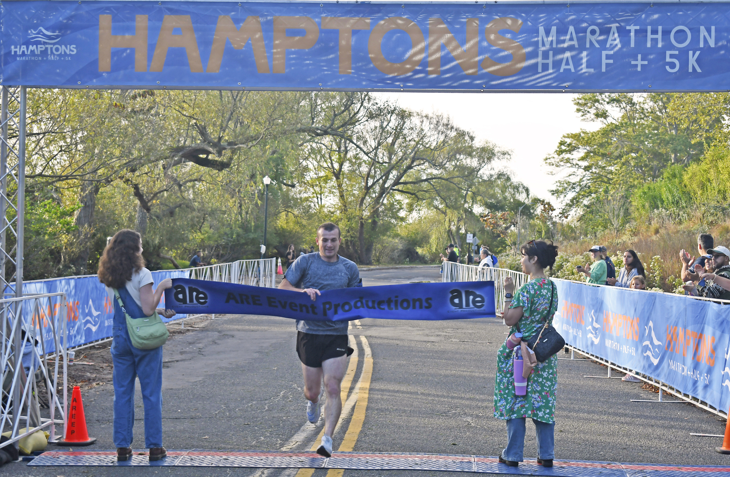 Justin Lake of Cutchogue won the 5K of the Hamptons Marathon on Saturday morning.  DREW BUDD