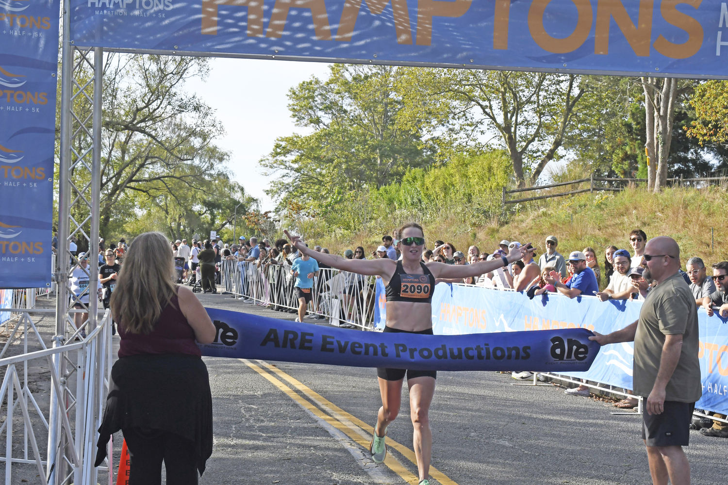 Rebeka Stowe of New York City and East Hampton was the women's champion of the half marathon.  DREW BUDD