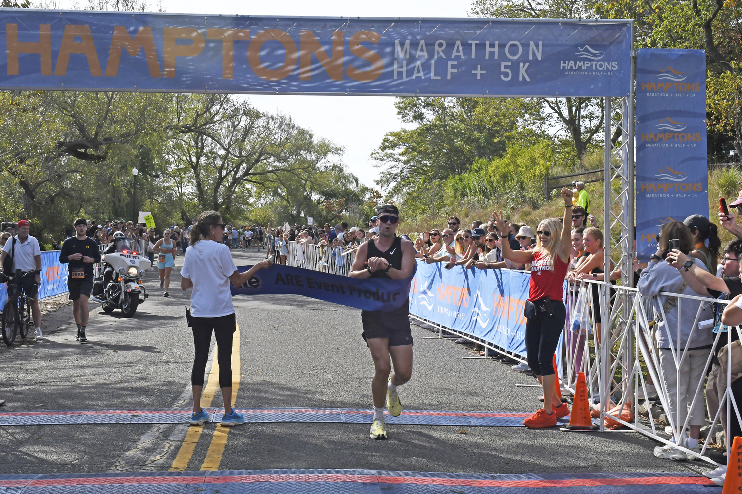 Matthew Rapp of New York City won the Hamptons Marathon on Saturday.  DREW BUDD