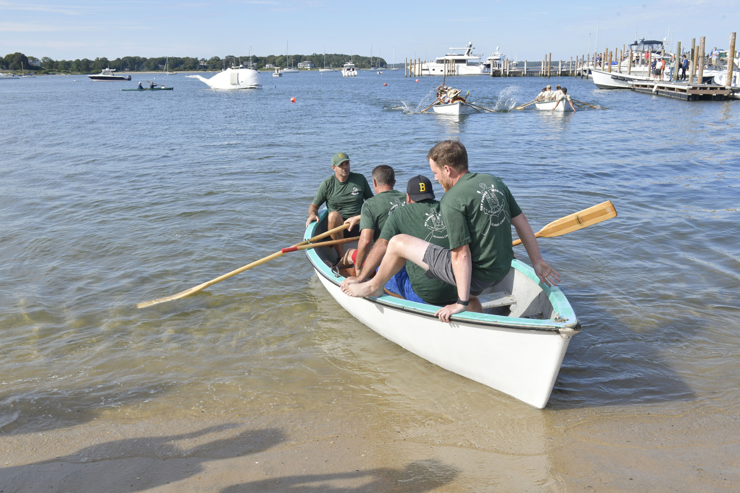 The John K. Ott men's whaleboat team takes the trophy in 2023.  DANA SHAW