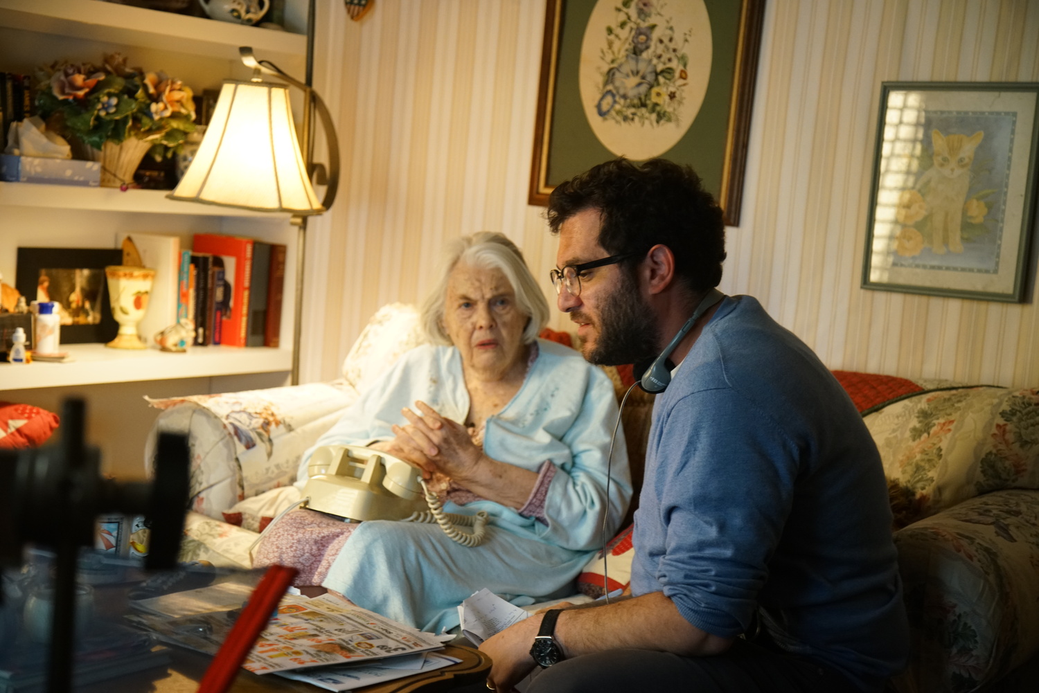 Actress Lois Smith with director Ari Selinger during the filming of 