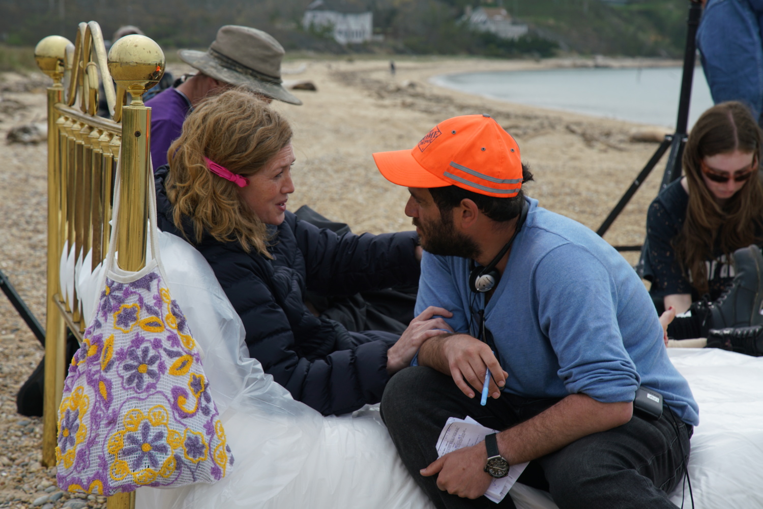 Actress Mireille Enos and director Ari Selinger on the set of 