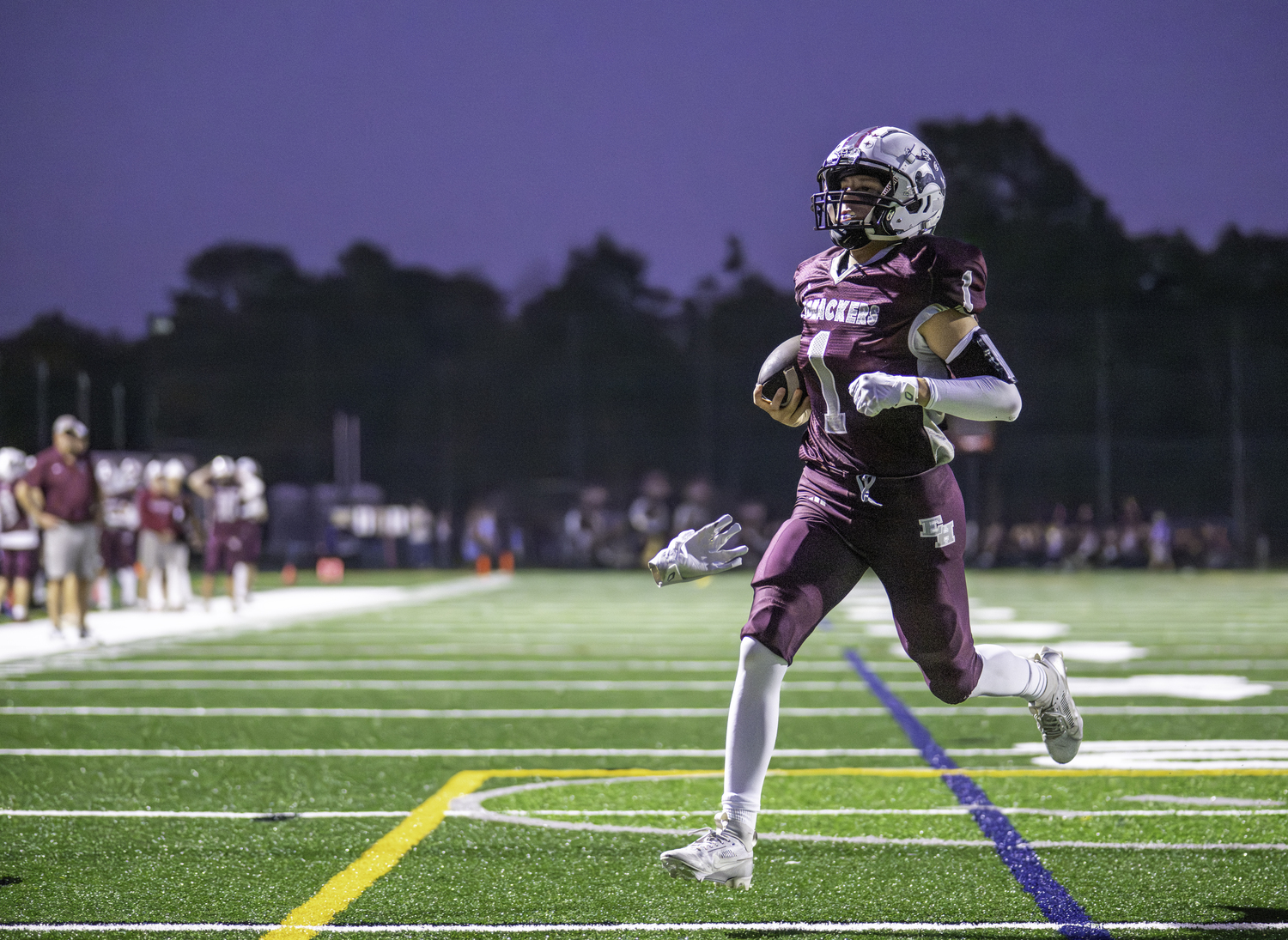 East Hampton senior Cole Dunchick crosses the goal line for a touchdown. MARIANNE BARNETT
