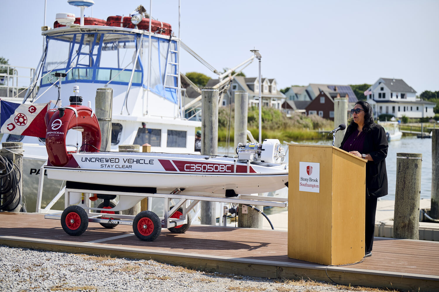 Dr. Kelsey Leonard speaking at the kickoff of the expedition last year. FELIX KUNZE