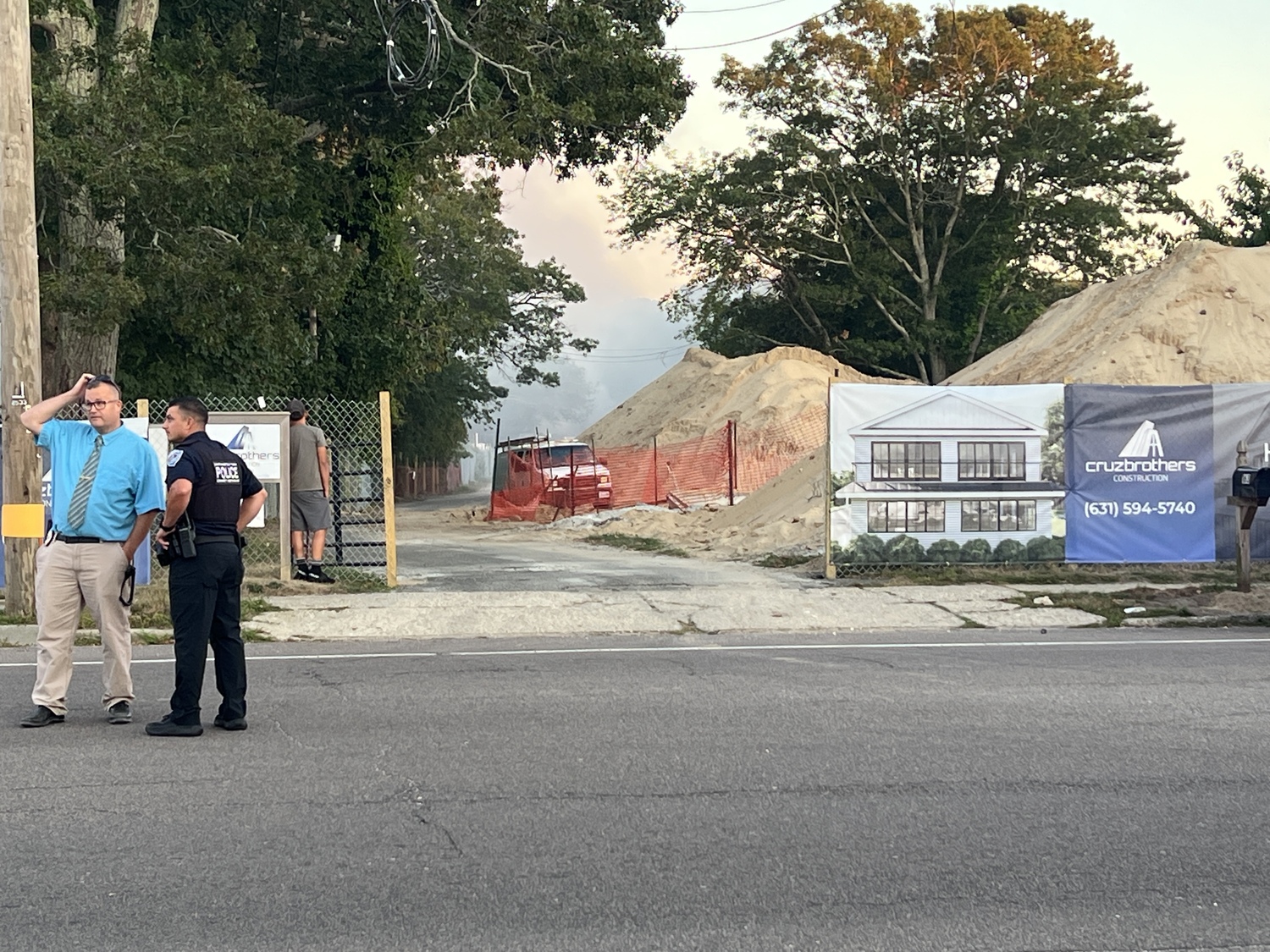 The fire appears to have broken out a property  south of Montauk Highway in Hampton Bays, near Riverhead Building Supply and Quogue Sinclair Fuels, where a new building was under construction. DANA SHAW