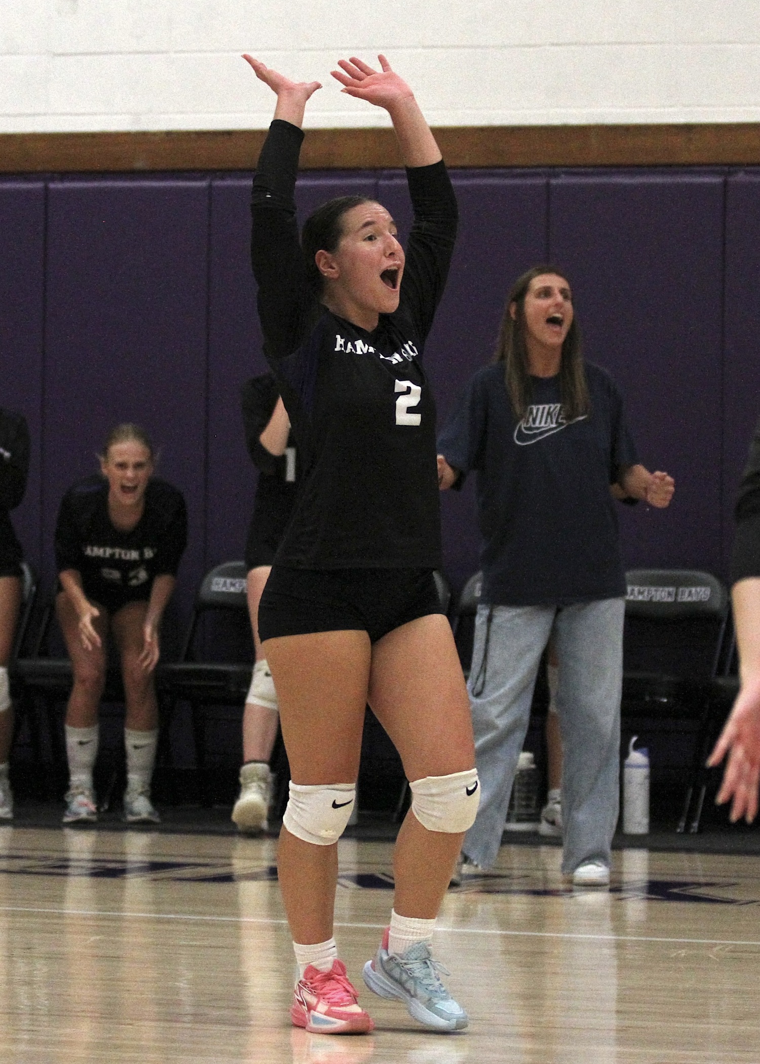 Senior outside hitter Madysen Frederiksen celebrates Hampton Bays' fourth-set win. DESIRÉE KEEGAN