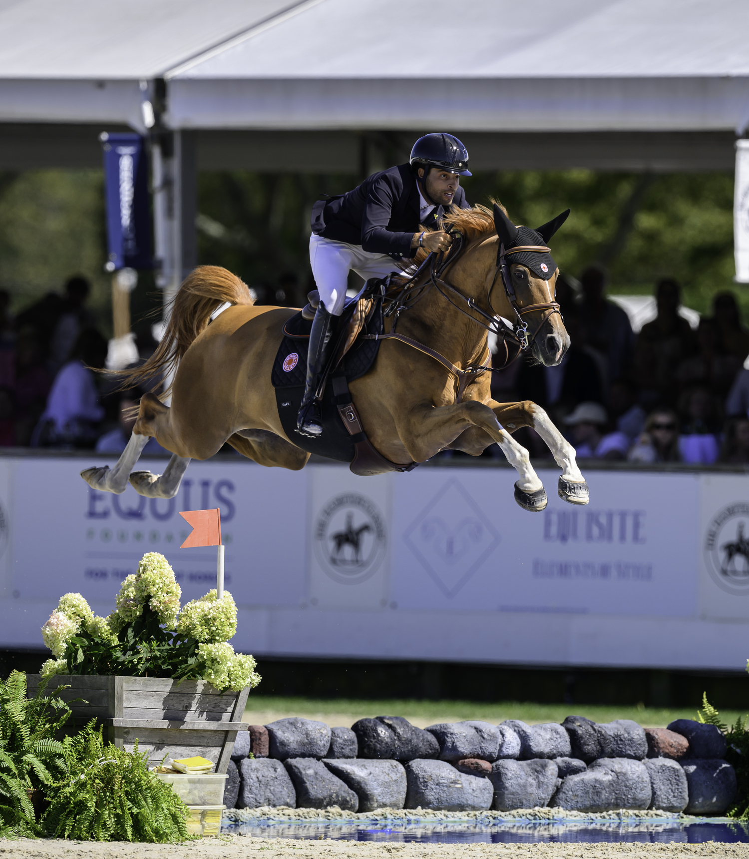 Daniel Bluman, former winner and currently ranked No. 21 in the world, clearing the water jump.  MARIANNE BARNETT