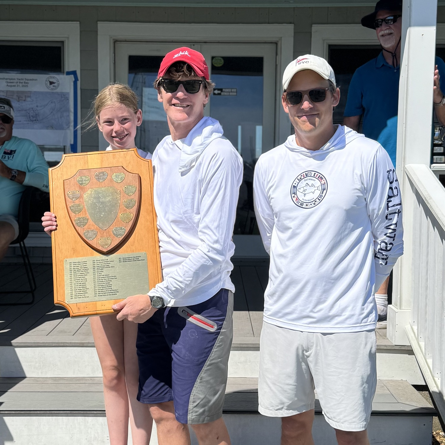 Simon and Serena Gerson, shown here with SS Class Commodore Ian Connett, won Saturday's Dudley Trophy.  COURTESY IAN CONNETT
