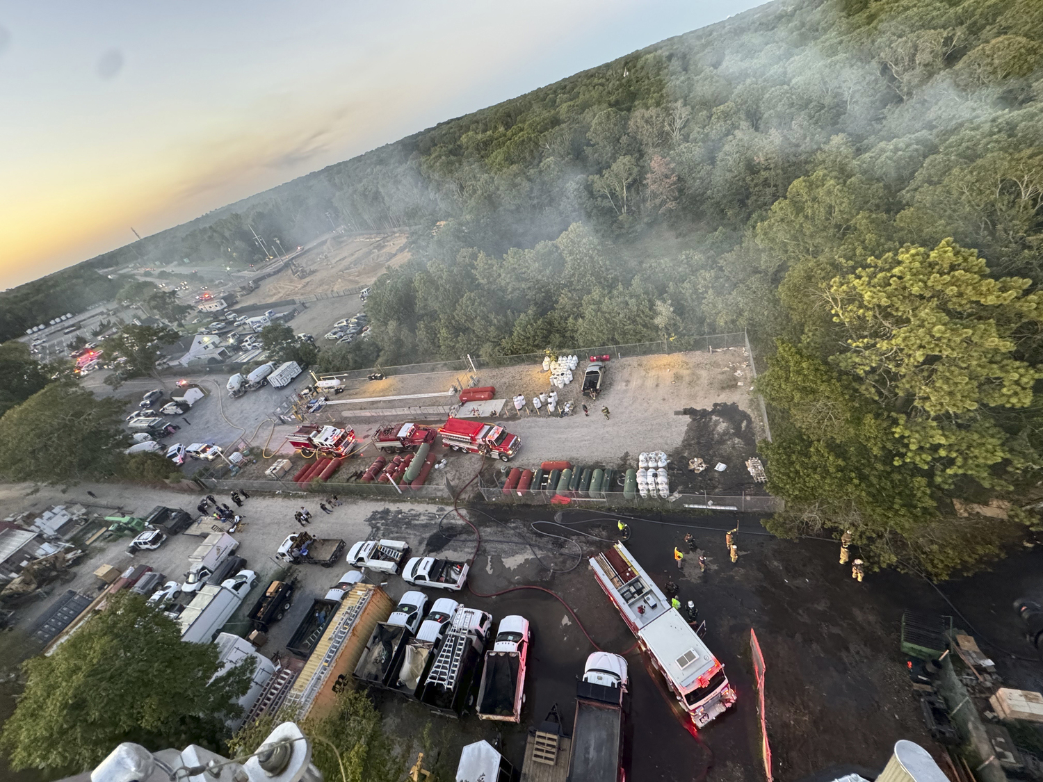 The fire at a commercial property in Hampton Bays on Wednesday evening was sparked by a man who tried to start at all-terrain vehicle that had been kept in a storage container and apparently ignited flammable fumes and then ignited other flammable materials.  COURTESY HAMPTON BAYS FIRE DEPARTMENT