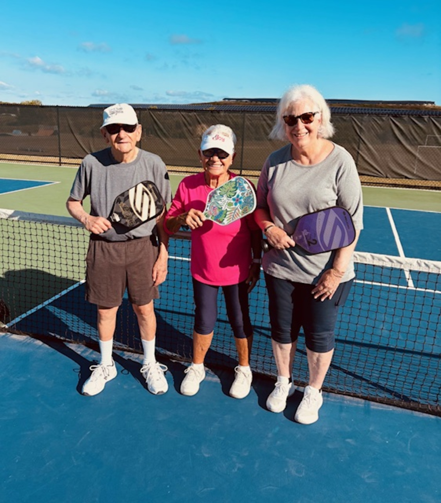 Pickleballers Sam Rortbart, left, Frederique Francois and Billie Swarztrauber.  COURTESY VINNY MANGANO