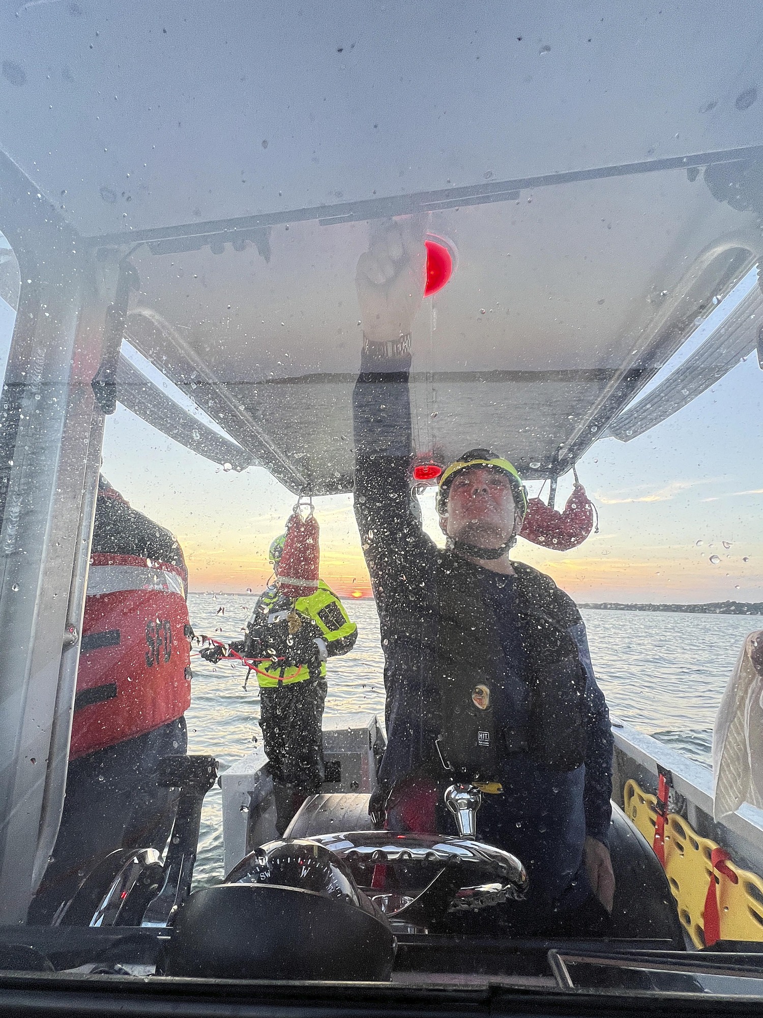 Christopher Gaynor at the helm during a September 23 drill.  DANA SHAW
