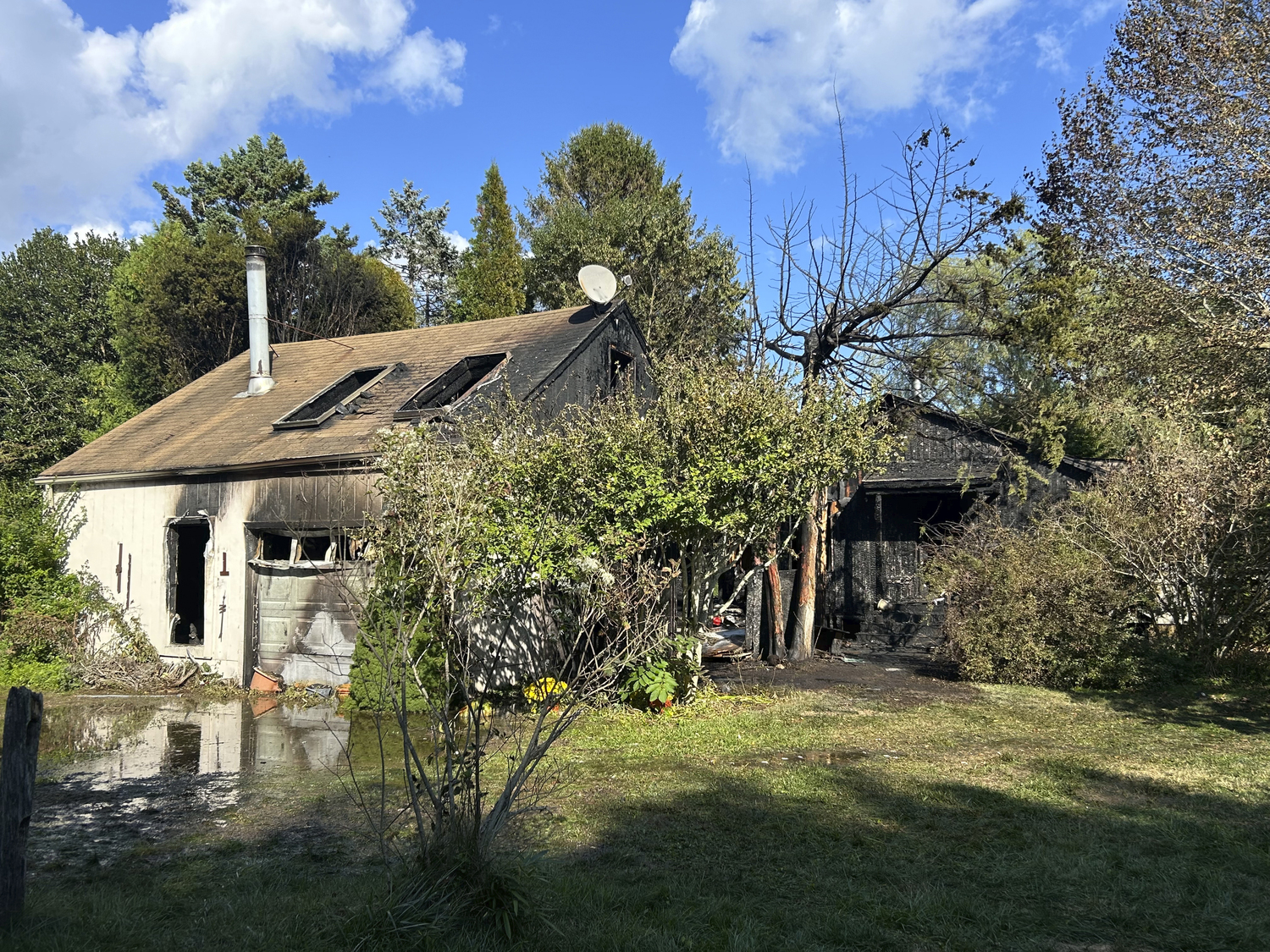 The aftermath of a house fire that left five people in Bridgehampton homeless on Friday. COURTESY BRIDGEHAMPTON FIRE DEPARTMENT