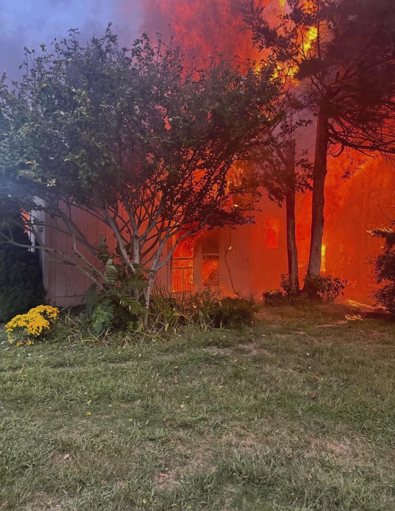 Fire engulfed a house in Bridgehampton on Friday afternoon. COURTESY BRIDGEHAMPTON FIRE DEPARTMENT