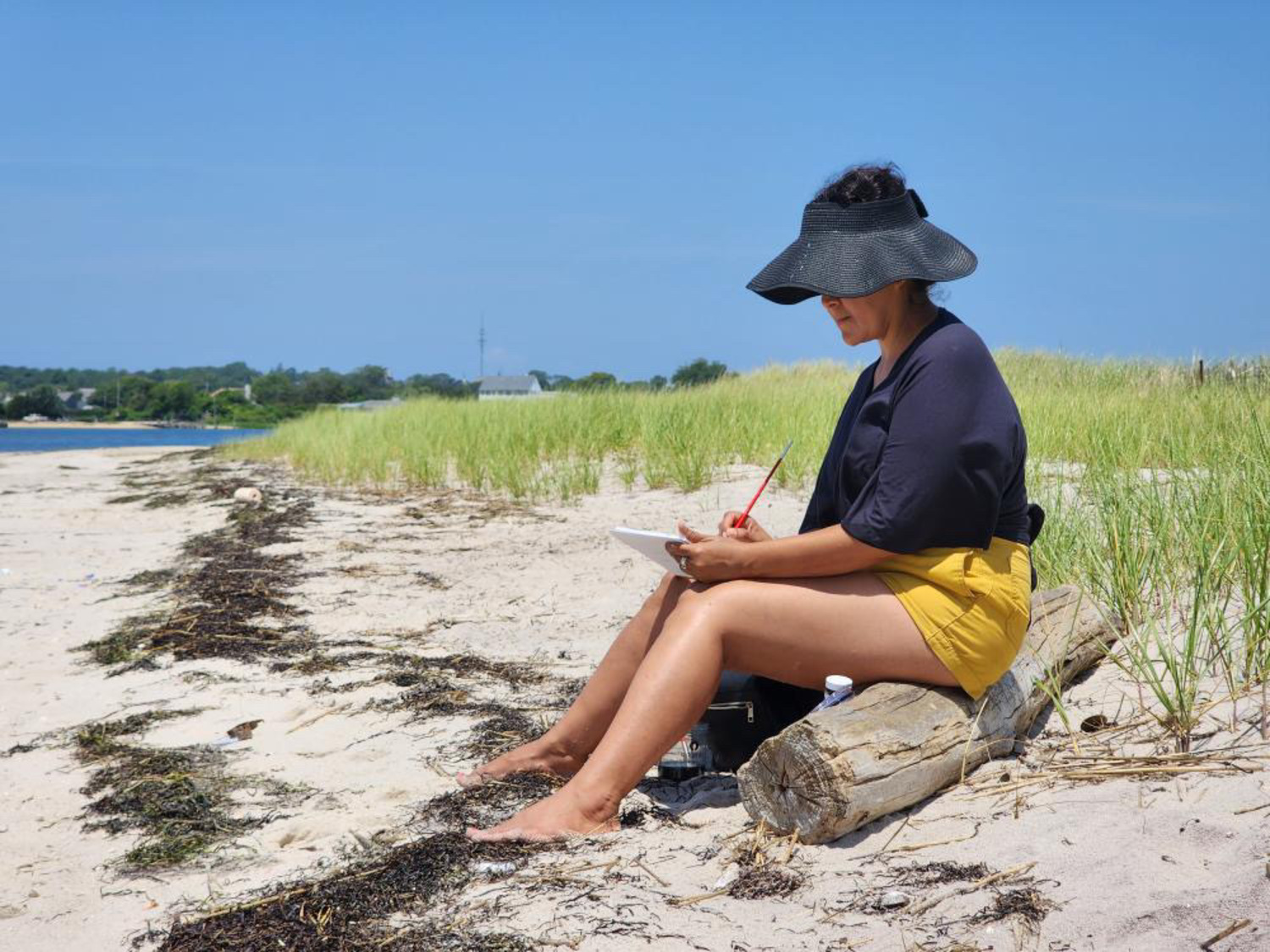 Nanibah Chacon draws by the water. JEREMY DENNIS