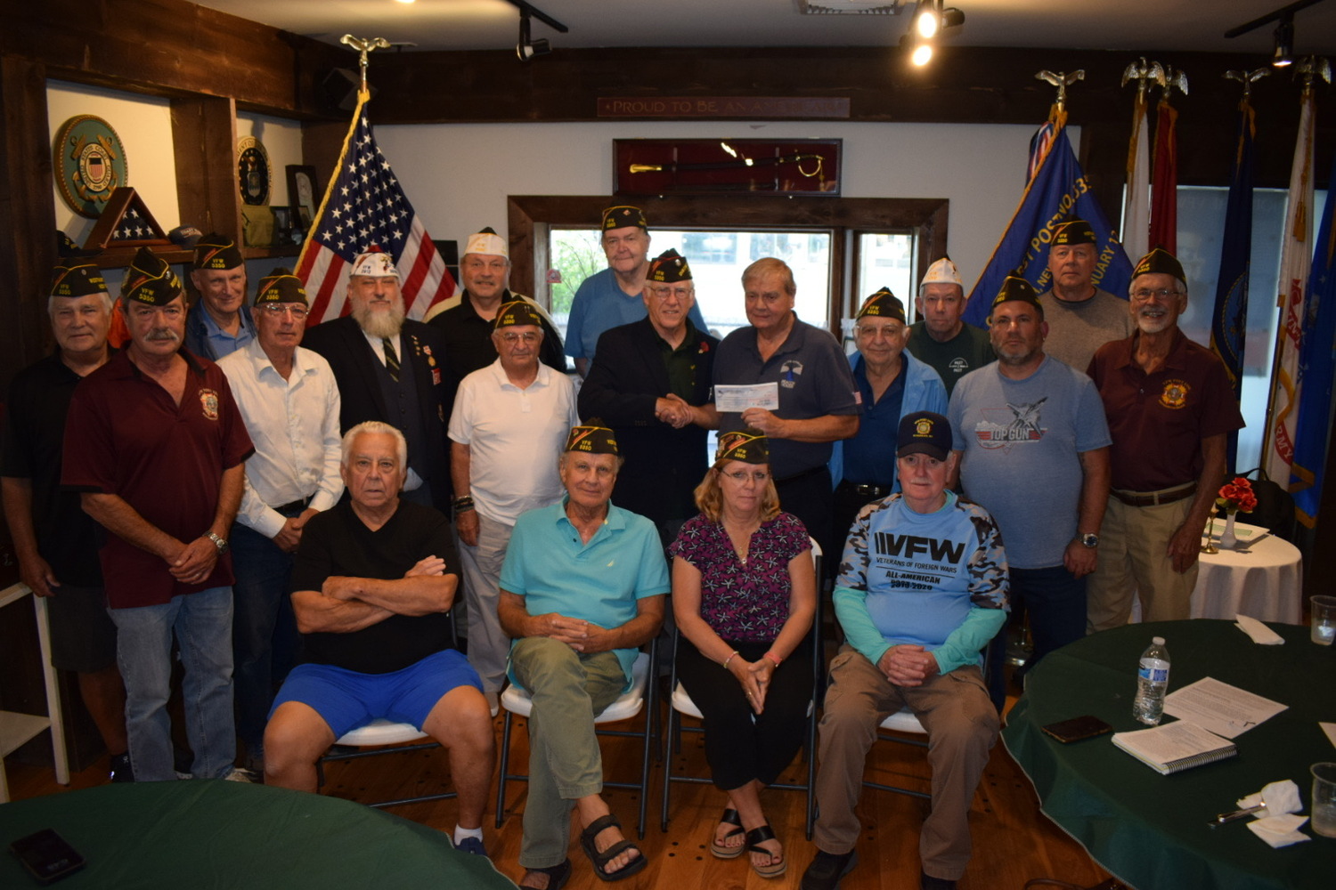 VFW District 11 recently presented a check for $4,500 to Frank Amalfitano, CEO and president of Beacon House, which provides housing for homeless veterans, as well as providing support services and skills training that will help them live full lives. COURTESY BILL HUGHES