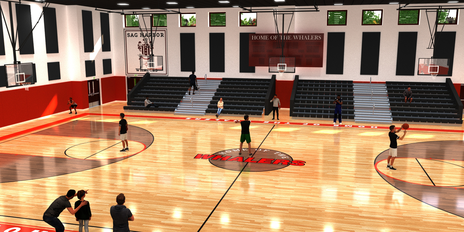 Preliminary architectural renderings show what the proposed bond project for a new gym and wet lab at Pierson would look like.