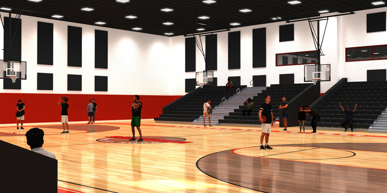 Preliminary architectural renderings show what the proposed bond project for a new gym and wet lab at Pierson would look like.