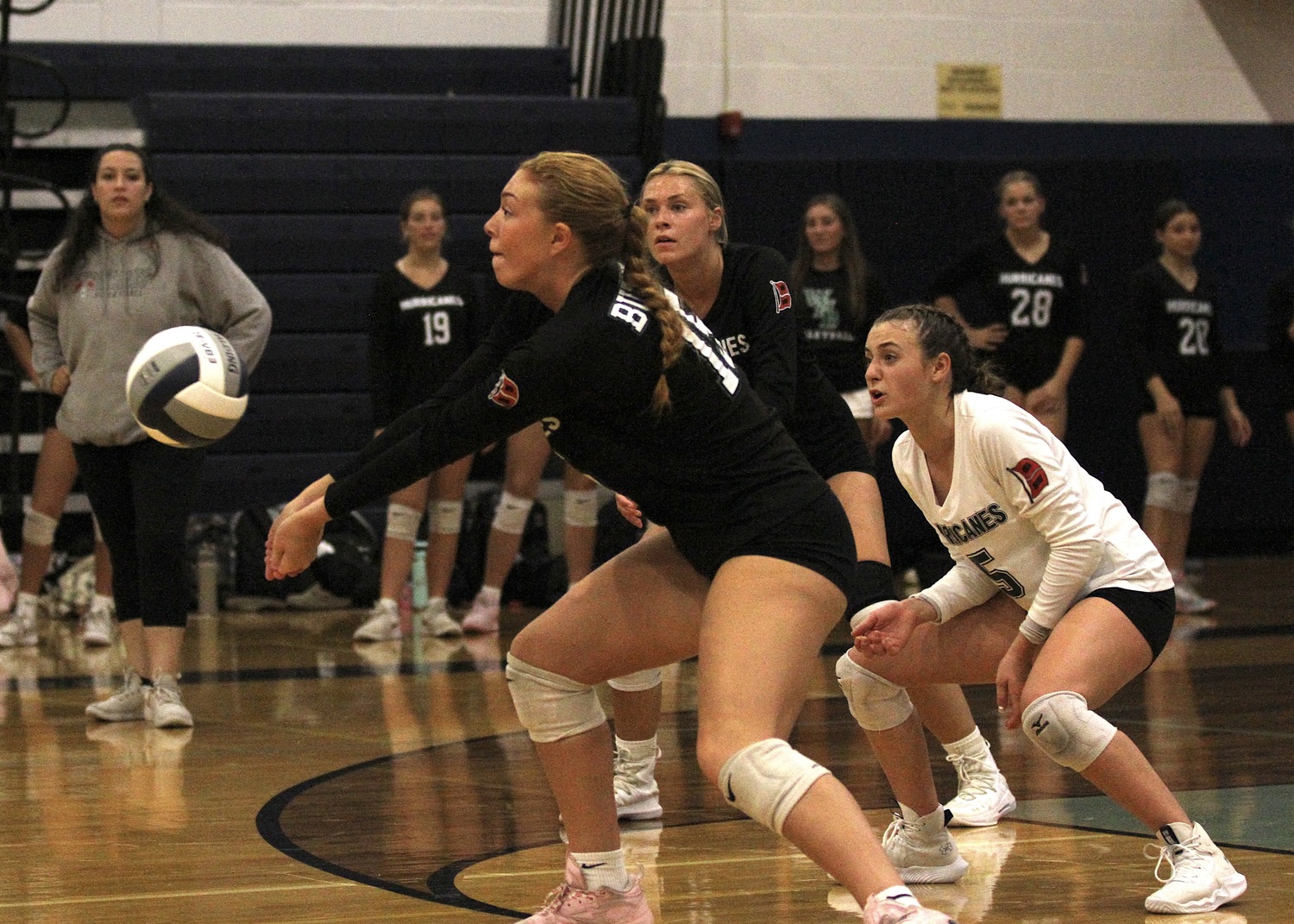 Senior outside hitter Katie Burke digs out a return. DESIRÉE KEEGAN