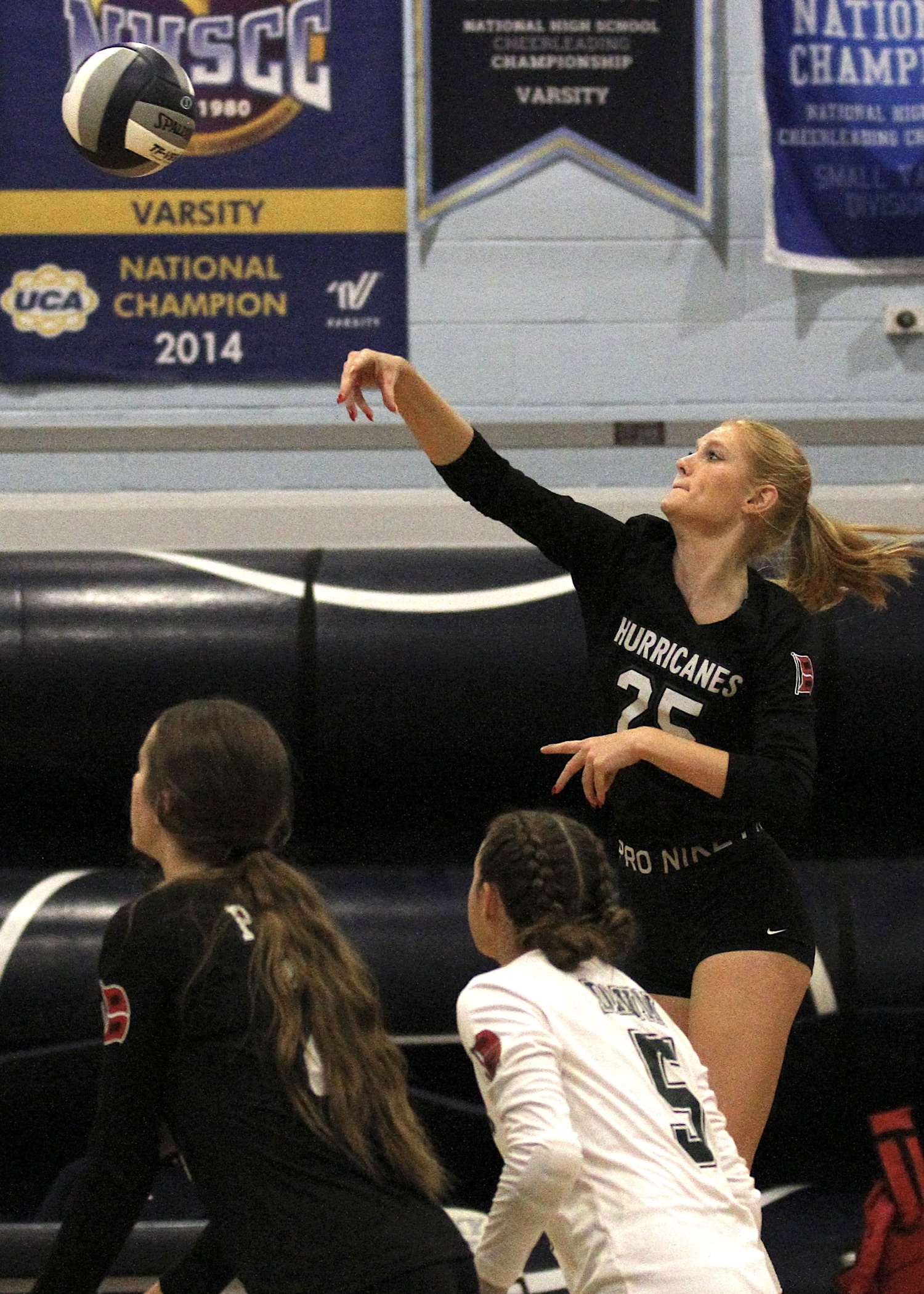 Senior right side Mia Hill sends the ball over the net. DESIRÉE KEEGAN