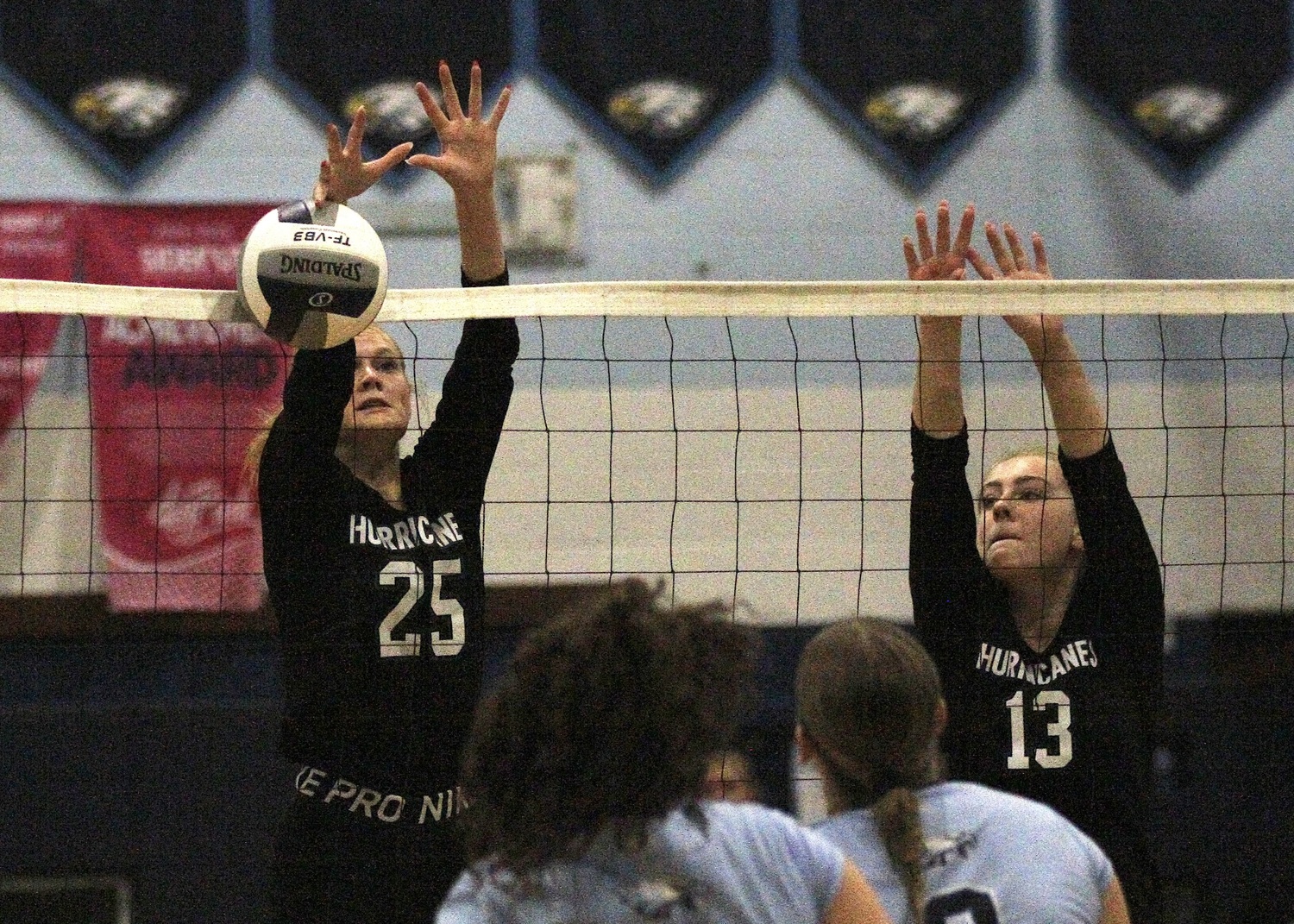 Senior right side Mia Hill with a solo block. DESIRÉE KEEGAN