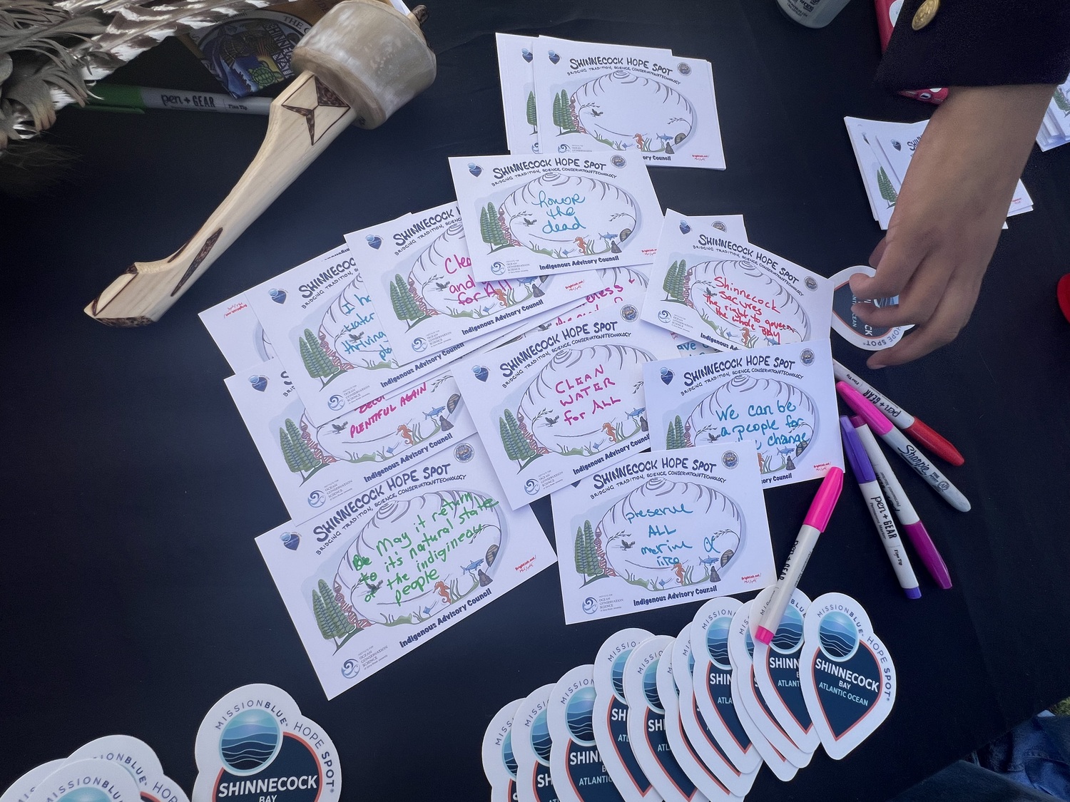 The Shinnecock Hope Spot booth at the most recent Powwow over Labor Day weekend. People were invited to write down their hopes for Shinnecock Bay. SUNSHINE GUMBS