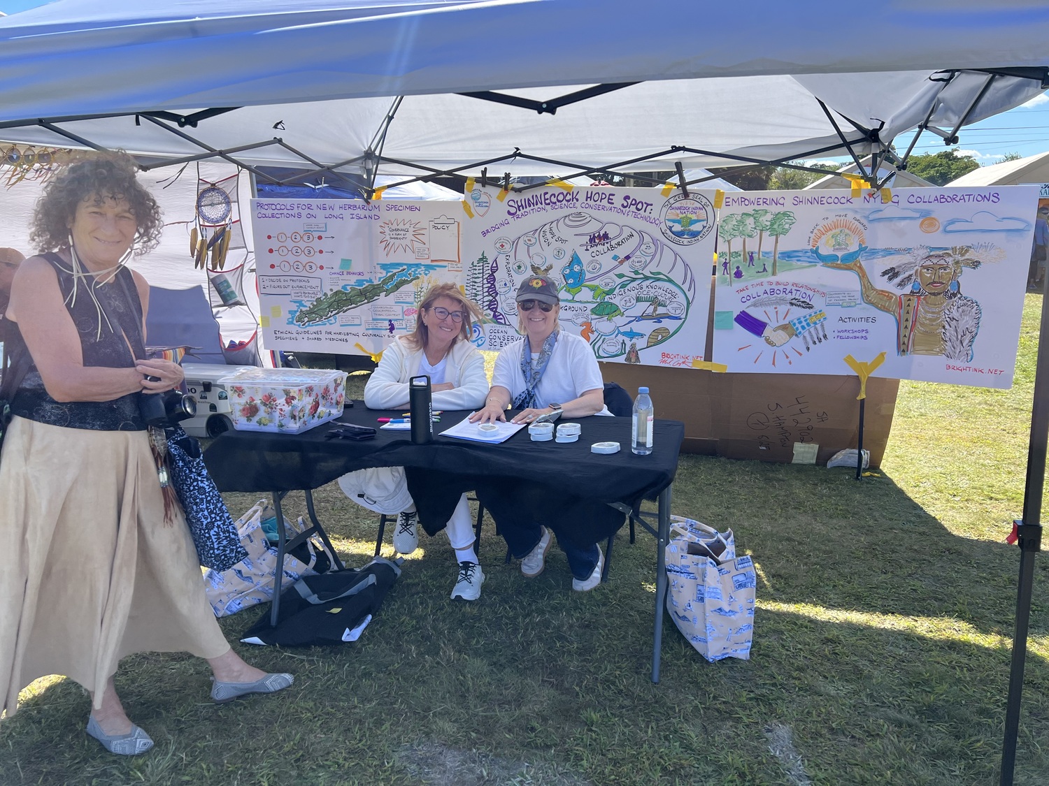 The Shinnecock Hope Spot booth at the most recent Powwow over Labor Day weekend. People were invited to write down their hopes for Shinnecock Bay. SUNSHINE GUMBS