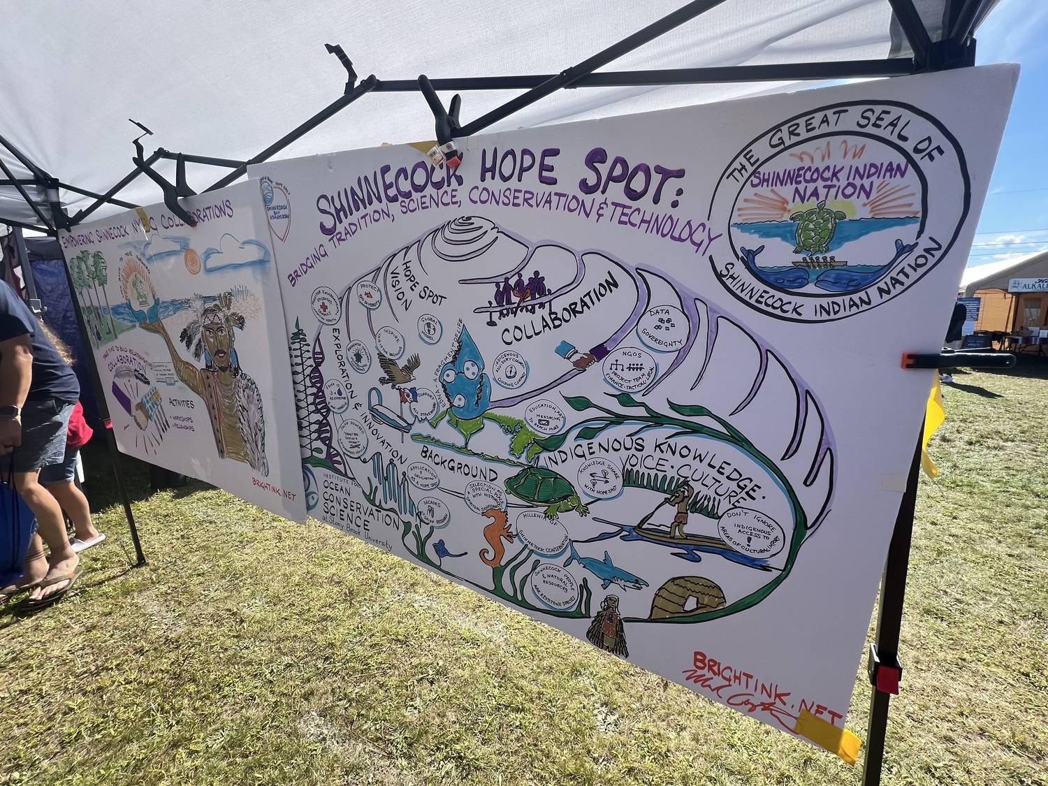 The Shinnecock Hope Spot booth at the most recent Powwow over Labor Day weekend. People were invited to write down their hopes for Shinnecock Bay. SUNSHINE GUMBS