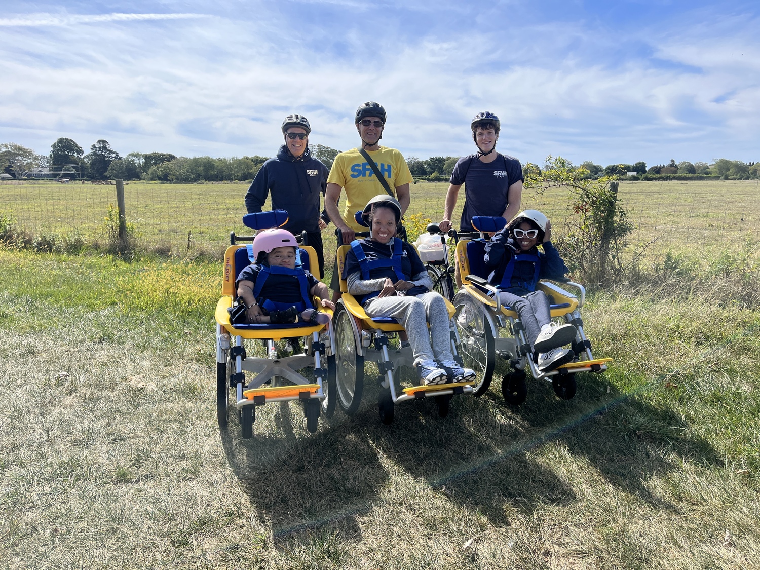 On Sunday, September 21, a group of Southampton Fresh Air Home  alumni participated in an adaptive bike ride to raise funds for Southampton Fresh Air Home's year-round programs for children and young adults with physical disabilities.  The ride was part of the Massapequa Park Bicycle Club's annual Tour of the Hamptons bike ride.  The group rode 20 miles and raised more than $3,000 to date.  Funds will be used to support Home Away from Home program, a work force development program for alumni of SFAH’s 124-year-old summer camp. From left, front, Emily Martinez, Kamya Rose, Savannah Grayson; rear, Tony Piazza, Tom Naro and Sam Billingham. COURTESY SOUTHAMPTON FRESH AIR HOME