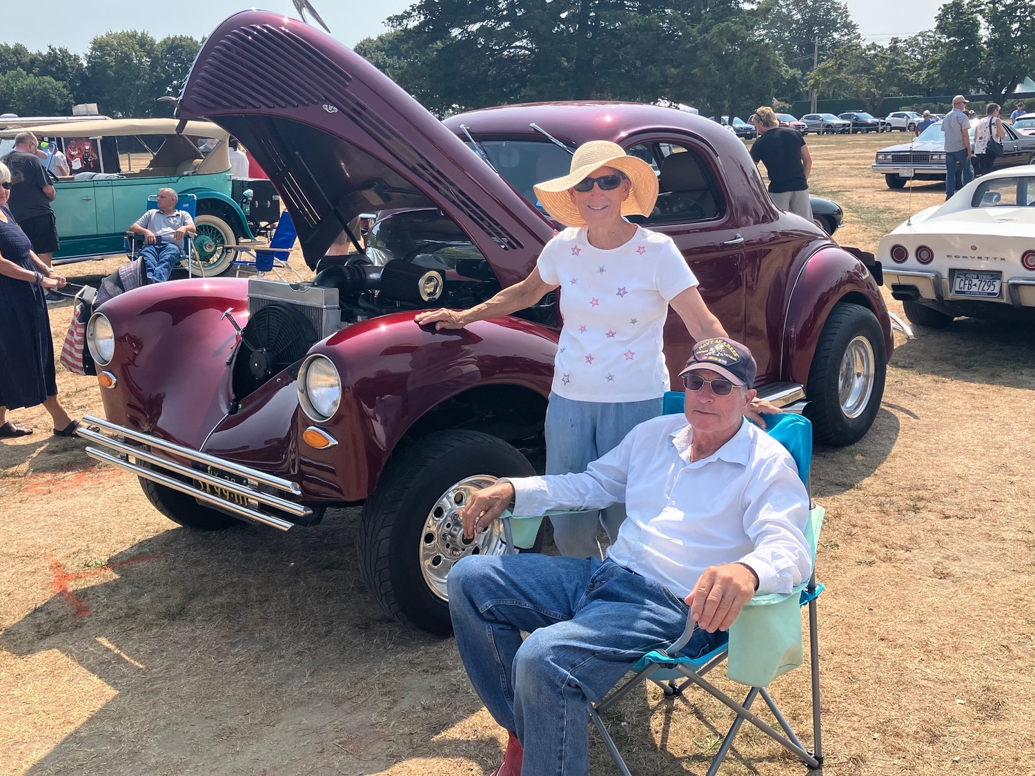 The Greater Westhampton Historical Museum held a classic car show on the Great Lawn on September 6, featuring more than 65 cars. John and Dot Berdinka, museum members, brought their car down for display.  COURTESY TOM HADLOCK