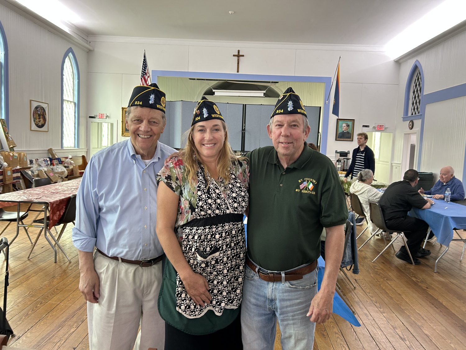 Westhampton American Legion Post 834 recently hosted a breakfast at the Knights of Columbus Hall on Quiogue to garner support for the organization's activities. From left, legion members Sandy Wyman Lisha Terry and Tom Quinn. COURTESY TOM HADLOCK
