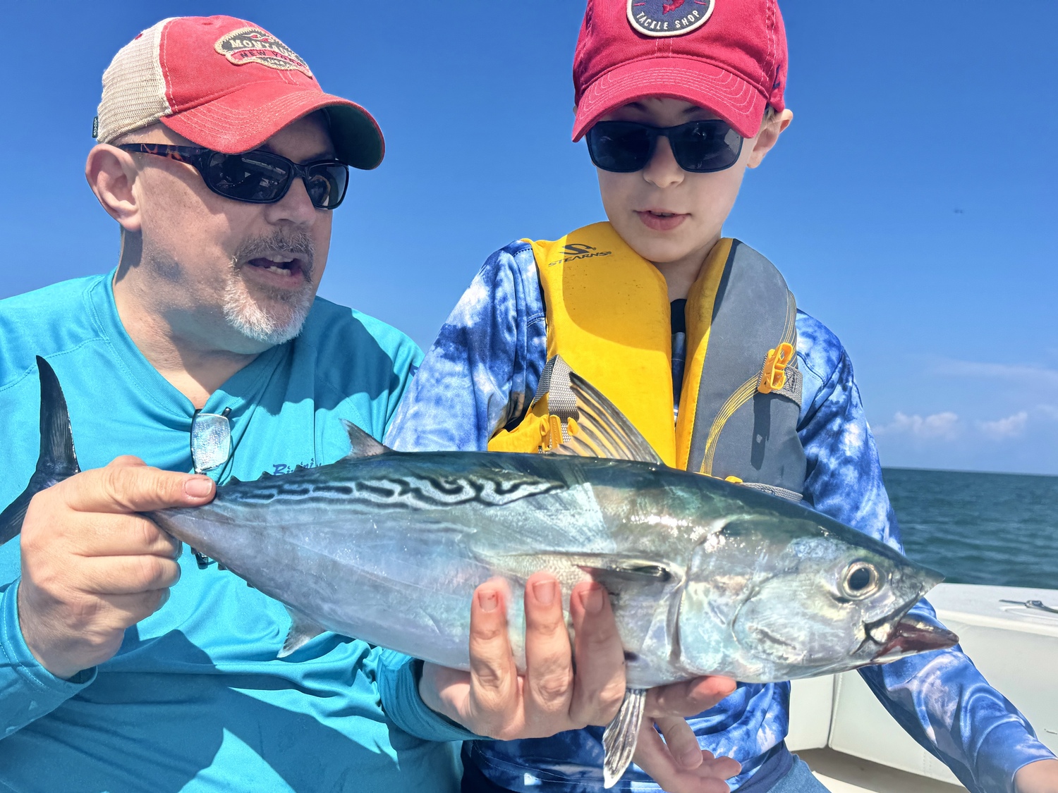 Chris Geminski gave his son Daniel a hand showing off his first false albacore last week off Montauk.