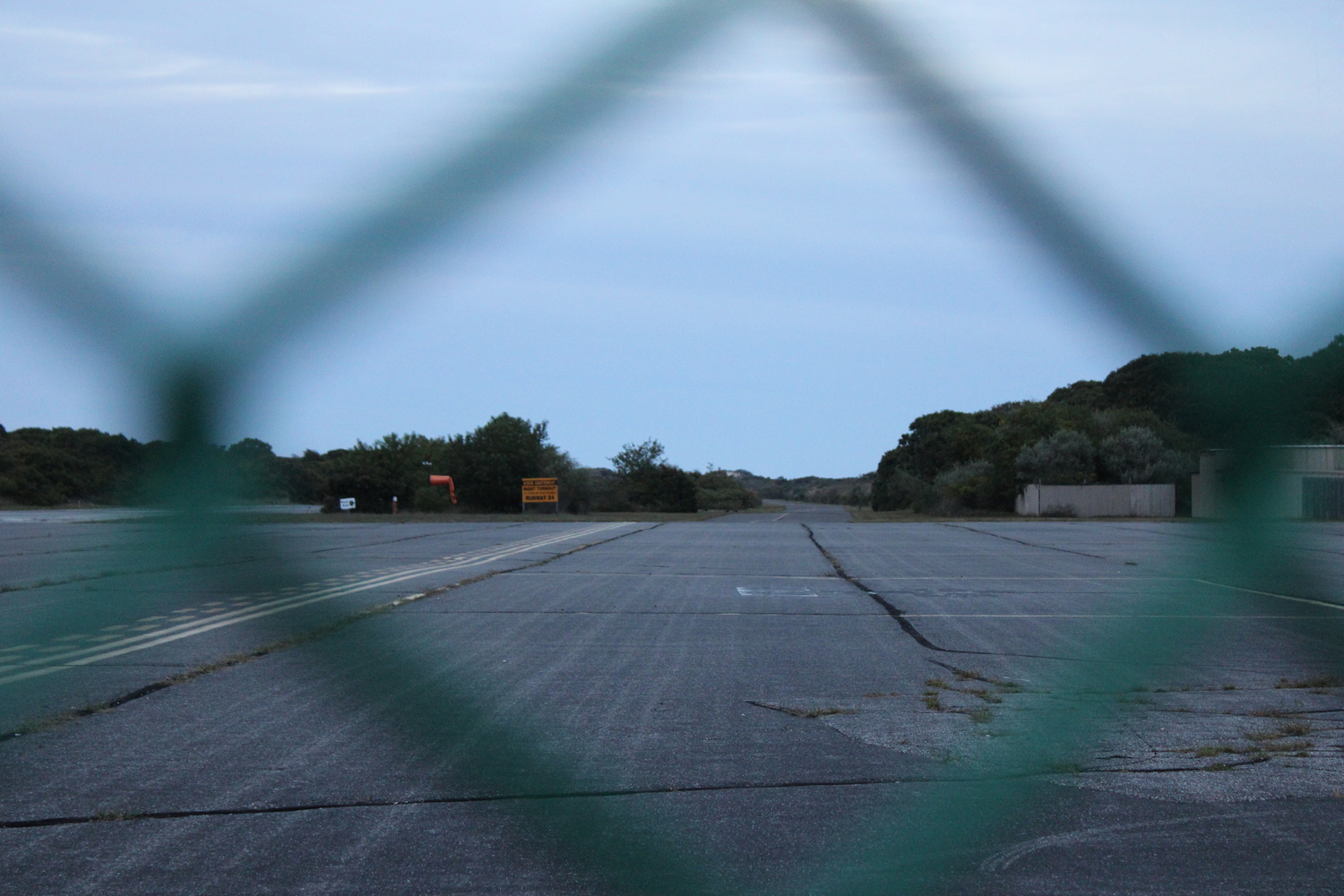 The sun gets ready to set on Montauk Airport on Monday evening. The owner has pitched the East Hampton Town Planning Board on subdividing the property into four residential lots and open space. The process is in its preliminary phases. JACK MOTZ
