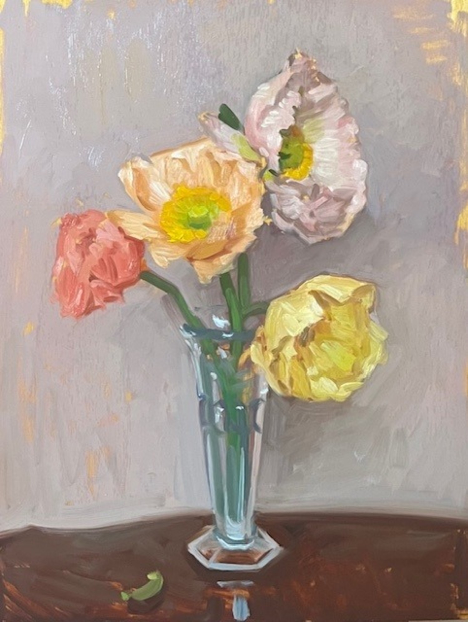 Amy Florence, “Poppies,” 2025. Oil on panel, 11.8” x 15.7.” COURTESY GRENNING GALLERY