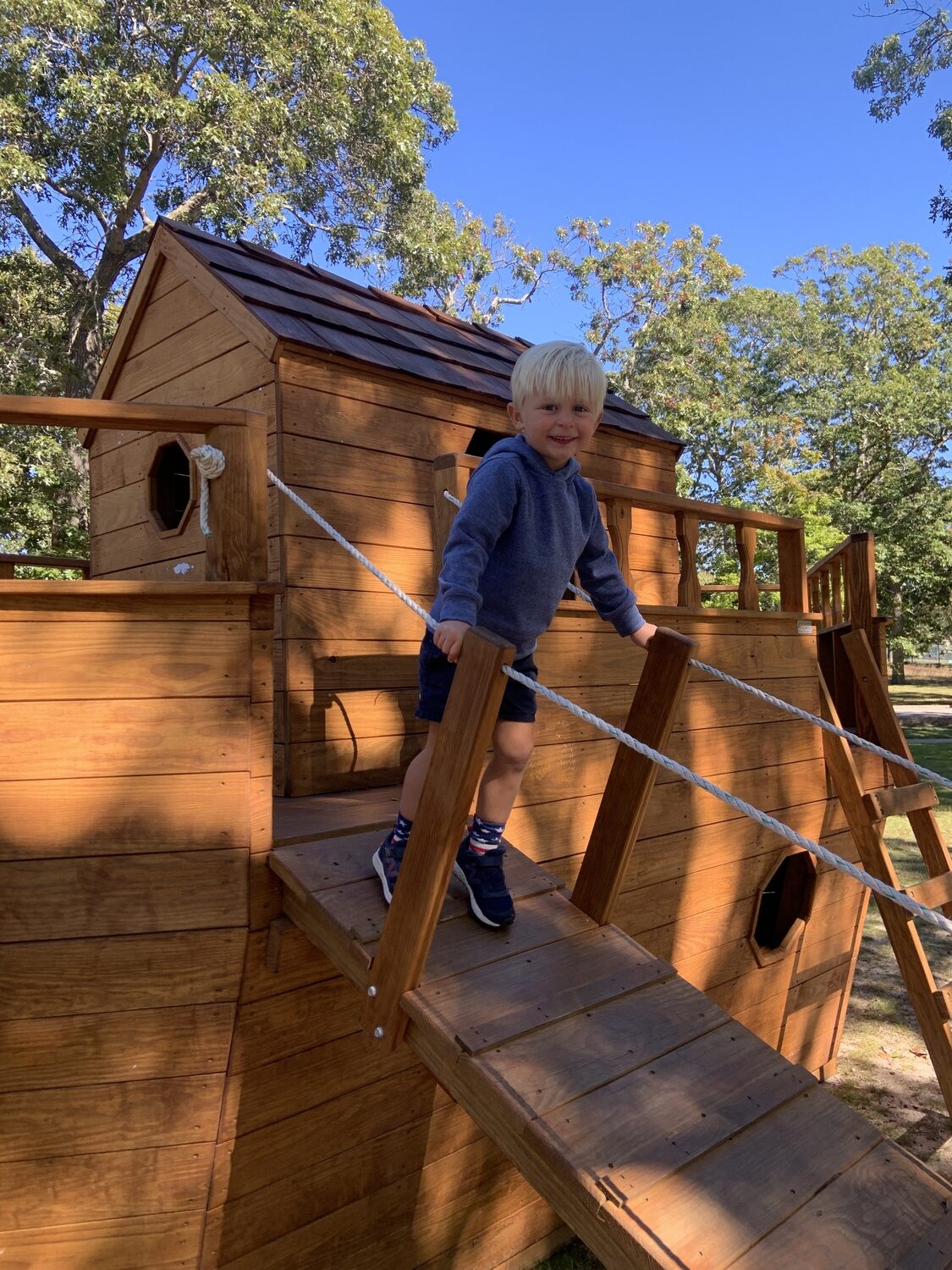 Nico Paleokrassas was one of the first children to discover the Ark that was moved to Mashashimuet Park in Sag Harbor on Thursday morning. STEPHEN J. KOTZ
