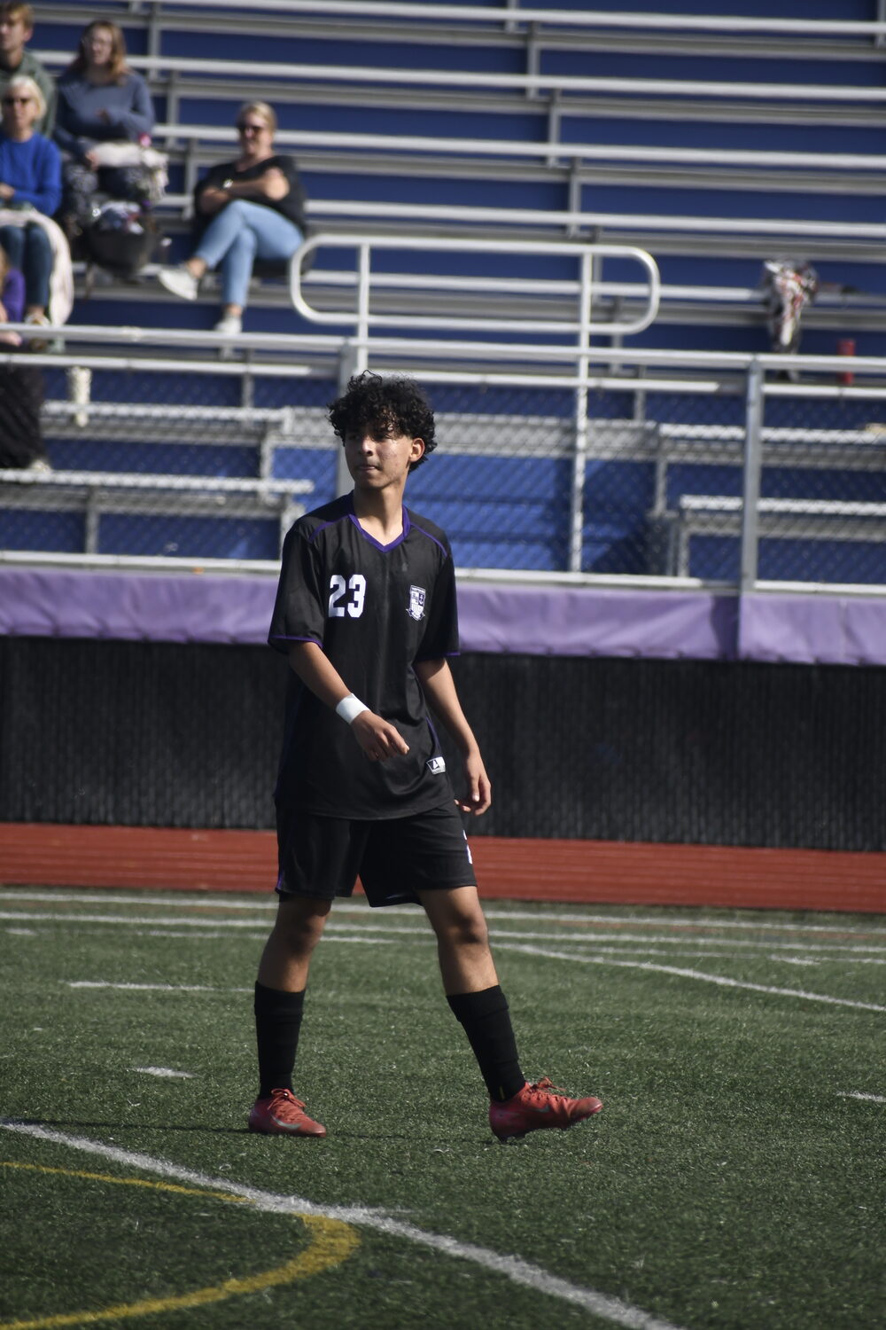 Hampton Bays junior Luis Grajales scored a hat trick which included his first varsity goals on Saturday in a big win over Mount Sinai.  DREW BUDD