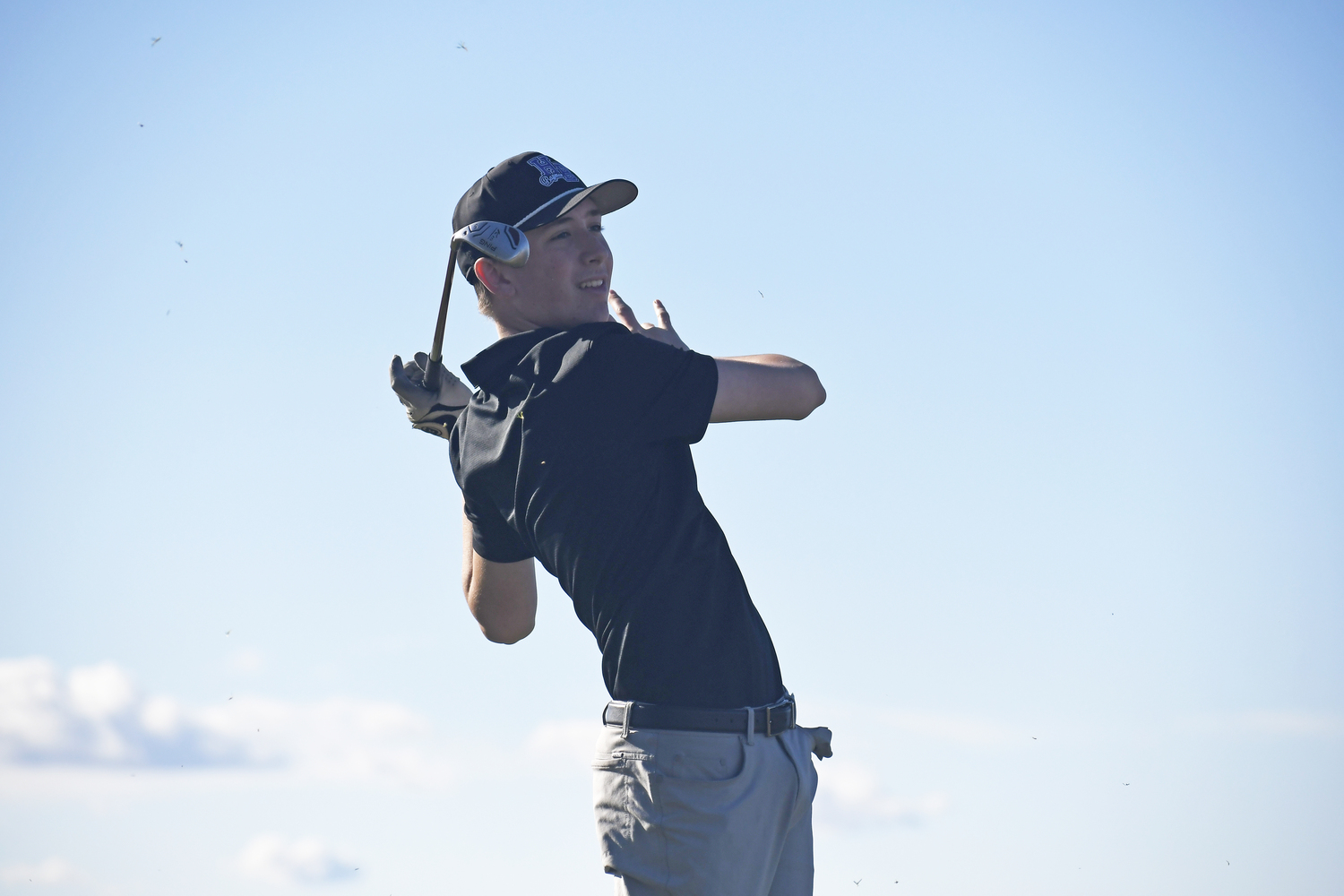 Sean Donahue of Hampton Bays tees off on the final hole at Sebonack on Friday.  DREW BUDD