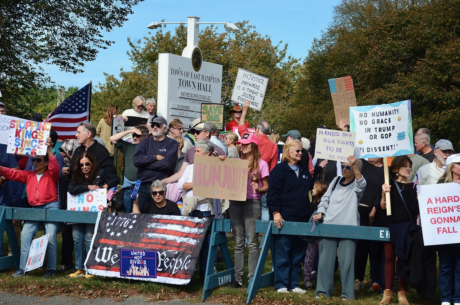 Demonstrators lined Pantigo Road in East Hampton on Saturday for 