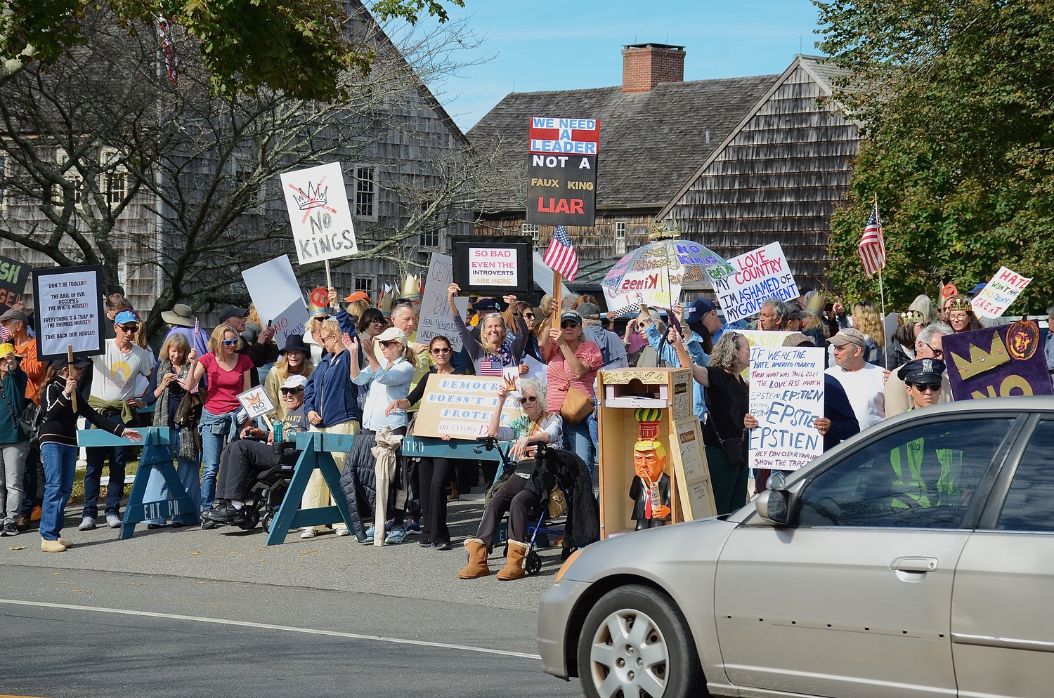 Demonstrators lined Pantigo Road in East Hampton on Saturday for 